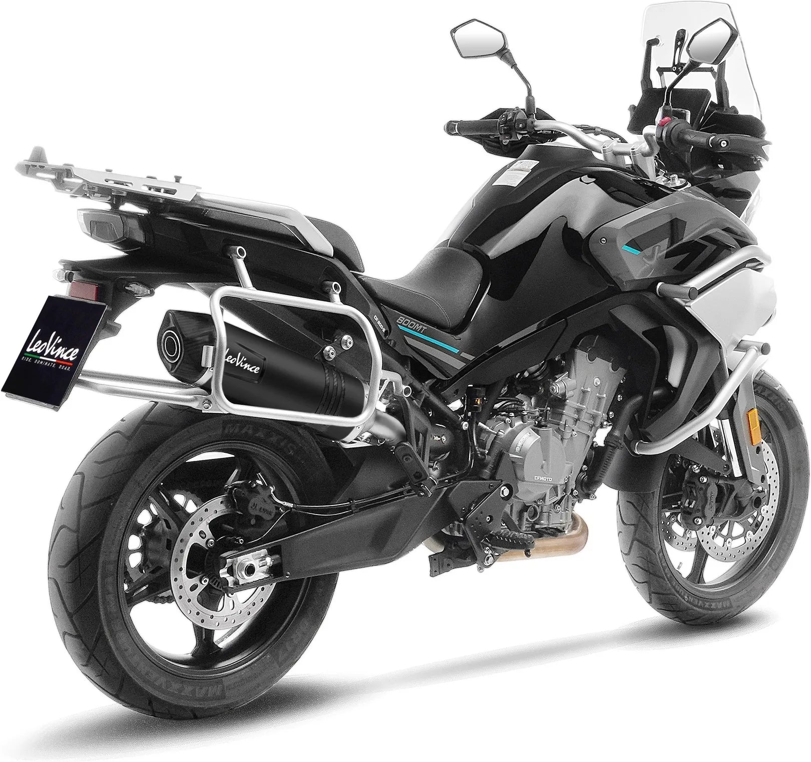 Système D'Échappement Homologué Au Niveau Sonore Lv One Evo Acier Noir Embout Carbon Fiber - Leovince Compatible Avec Cfmoto 800 Mt Touring (2025-2026)