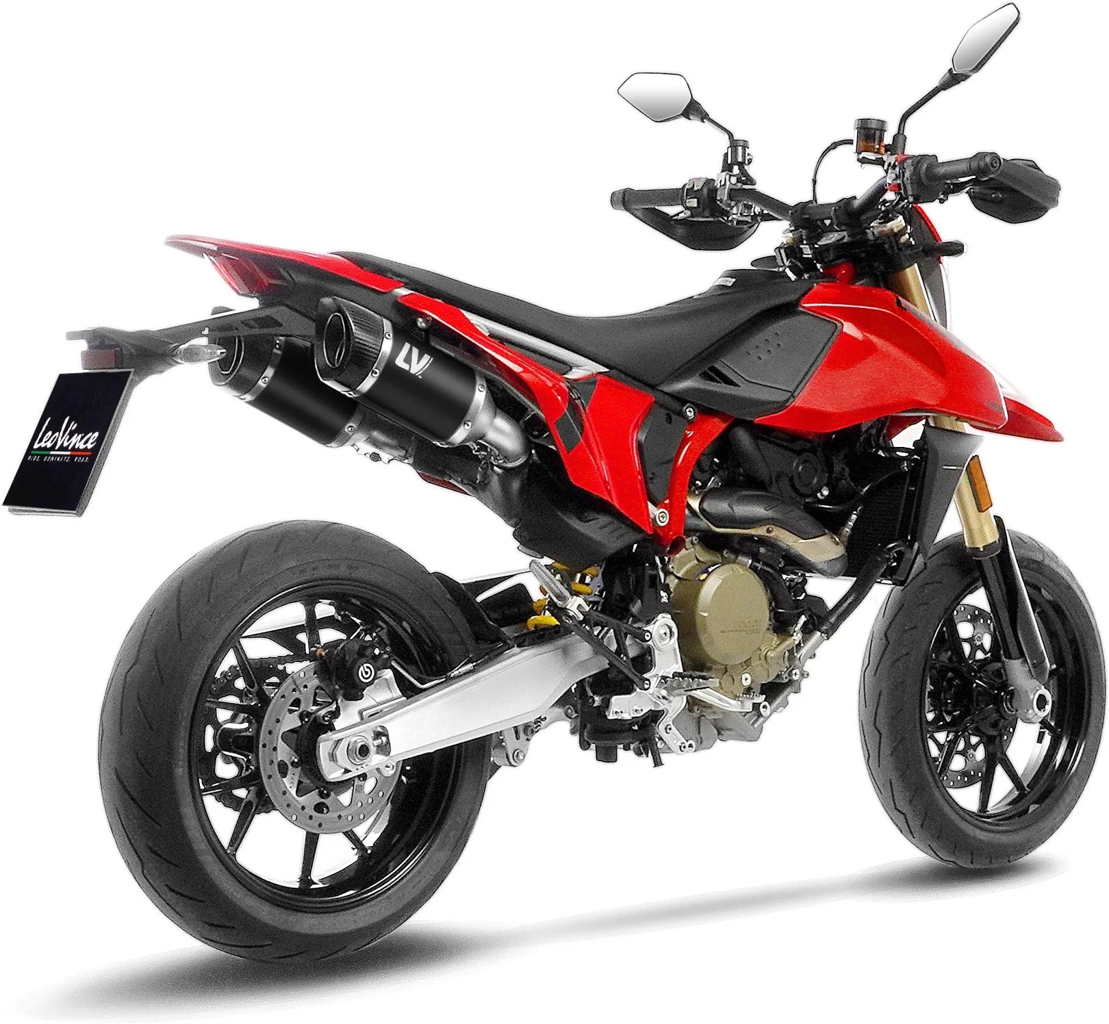 Double Sortie D'Échappement Sans Homologation Acoustique Lv Pro Acier Noir Embout Carbon Fiber - Leovince Compatible Avec Ducati Hypermotard 698 Mono (2024-2026)