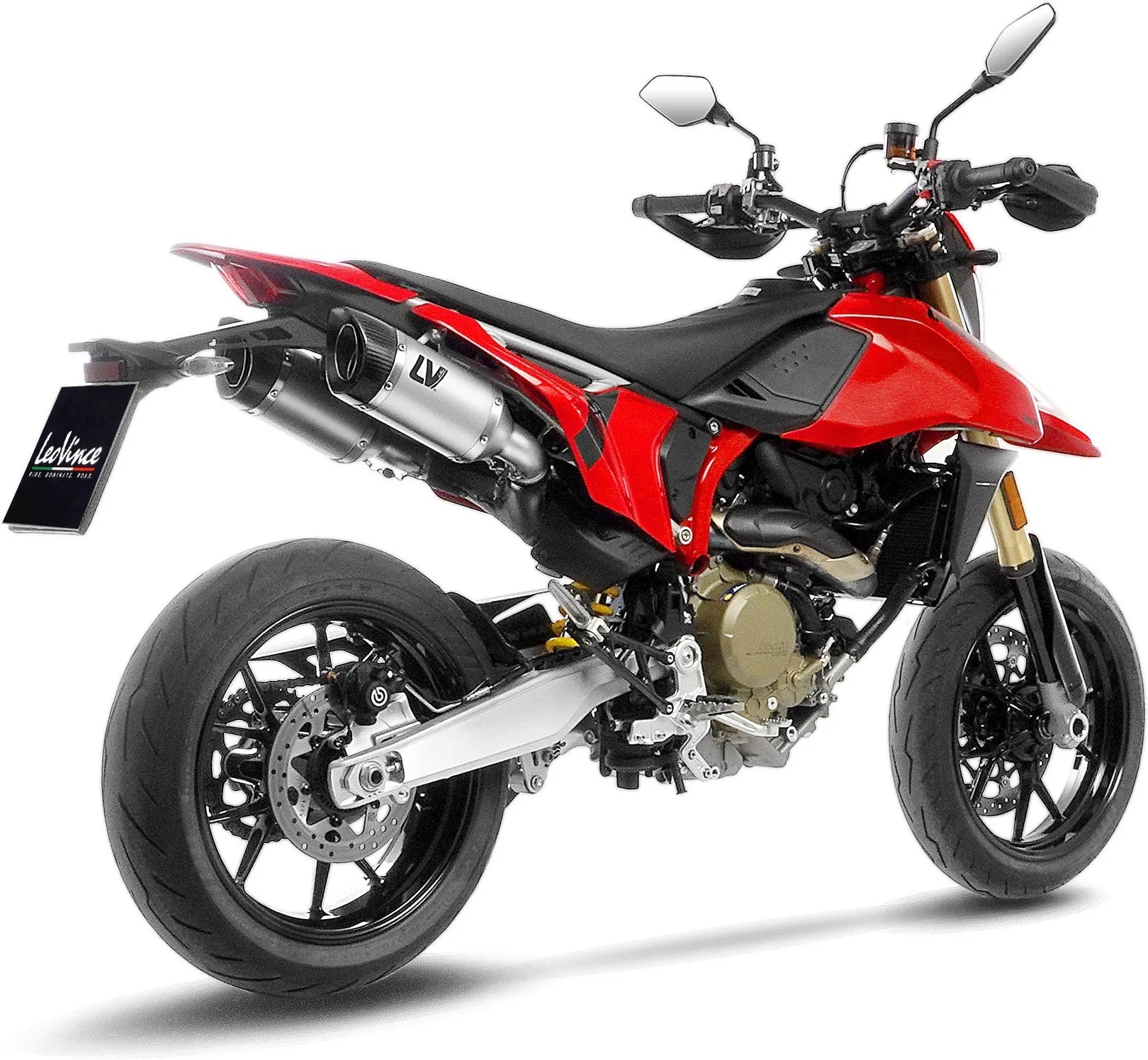 Double Sortie D'Échappement Sans Homologation Acoustique Lv Pro Acier Embout Carbon Fiber - Leovince Compatible Avec Ducati Hypermotard 698 Mono (2024-2026)