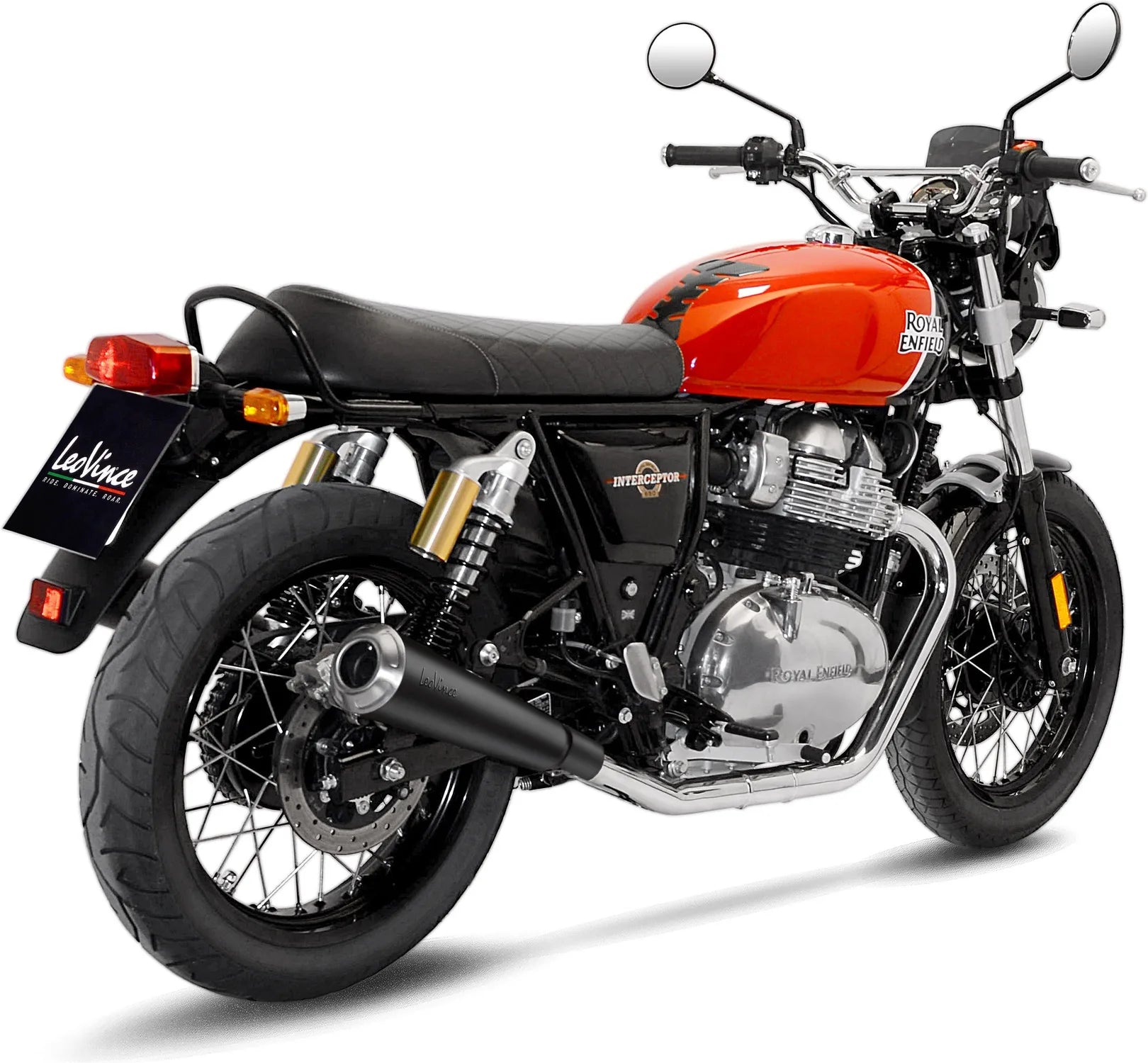 Double Sortie D'Échappement Sans Homologation Acoustique Classic Racer Acier Noir Embout Acier - Leovince Compatible Avec Royal Enfield Interceptor 650 (2019-2026)