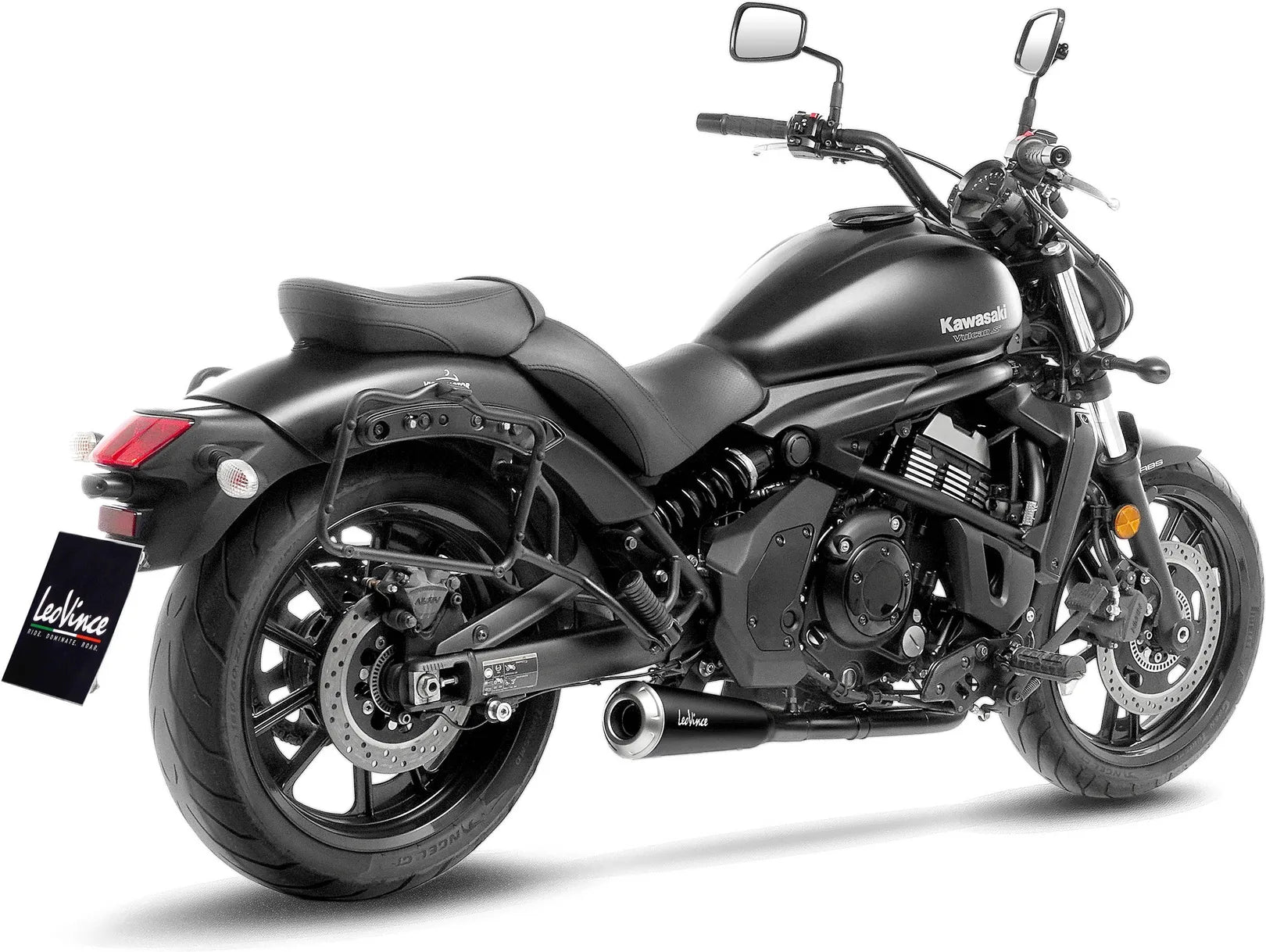 Système D'Échappement Complet Non Catalysé Et Sans Homologation Acoustique Gp One Acier Full Noir Embout Acier - Leovince Compatible Avec Kawasaki Vulcan 650 S (2017-2020)
