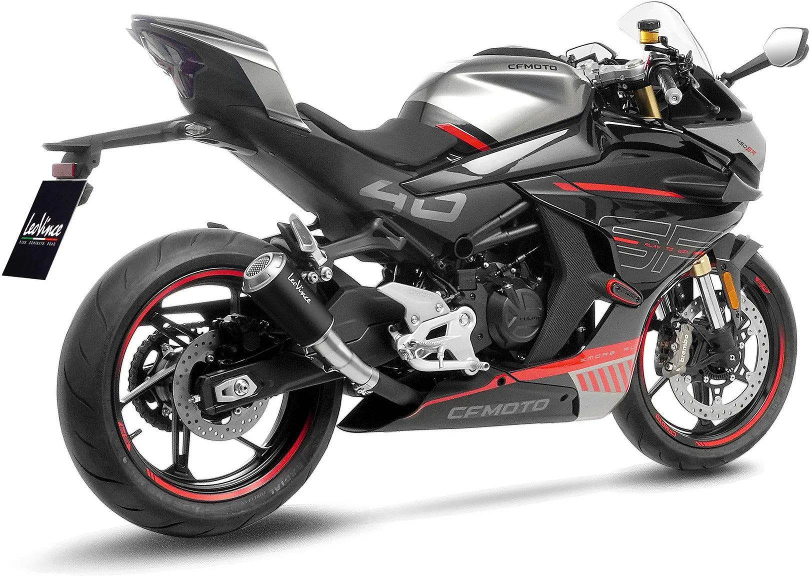 Échappement Sans Homologation Sonore Lv-10 Acier Noir Embout Acier - Leovince Compatible Avec Cfmoto 450 Ss - Sr (2023-2024)