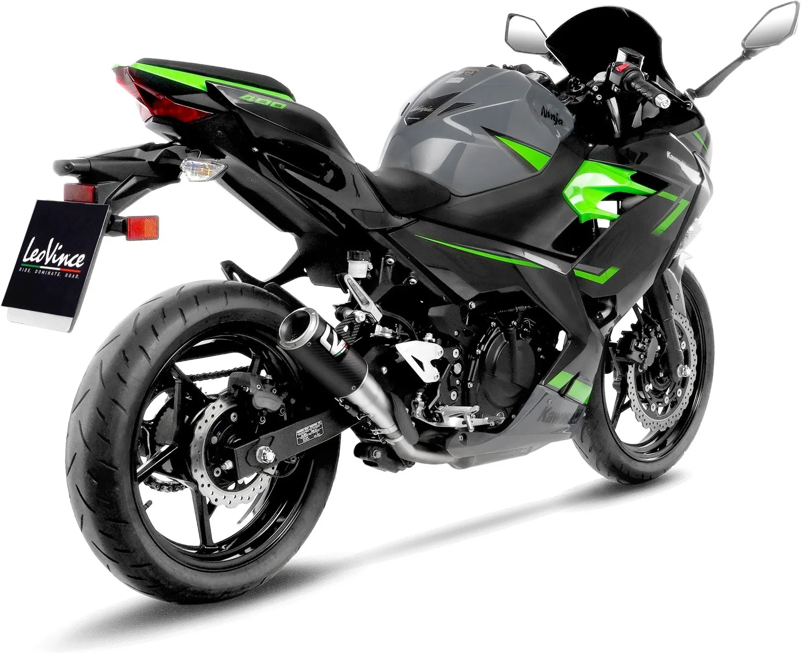 Échappement Sans Homologation Sonore Lv Corsa Carbon Fiber Embout Acier - Leovince Compatible Avec Kawasaki Z 400 (2019-2021)