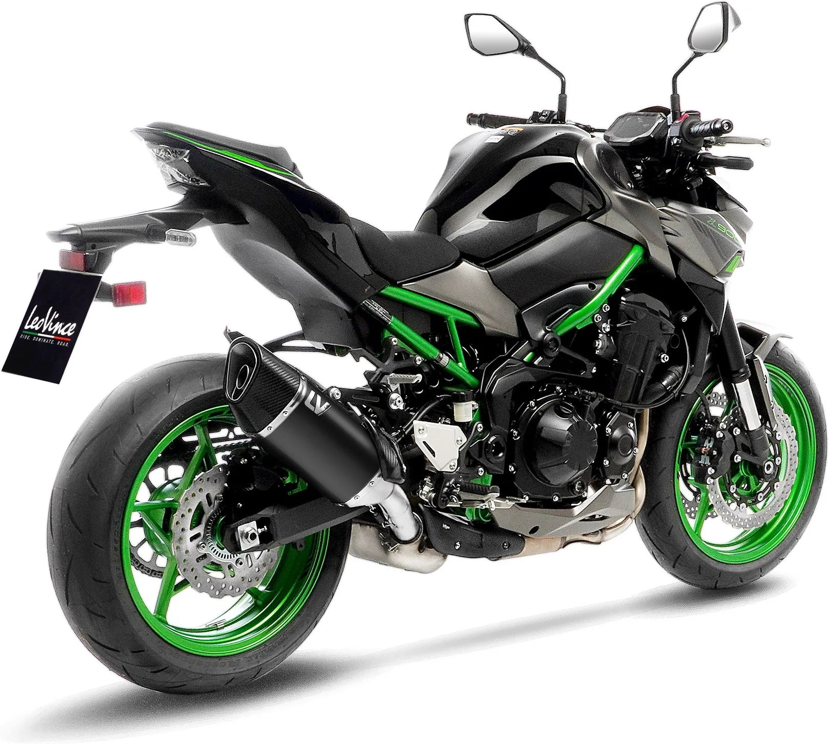 Échappement Sans Homologation Sonore Lv-14 R Acier Noir Embout Carbon Fiber - Leovince Compatible Avec Kawasaki Z 900 A2 (2025-2026)