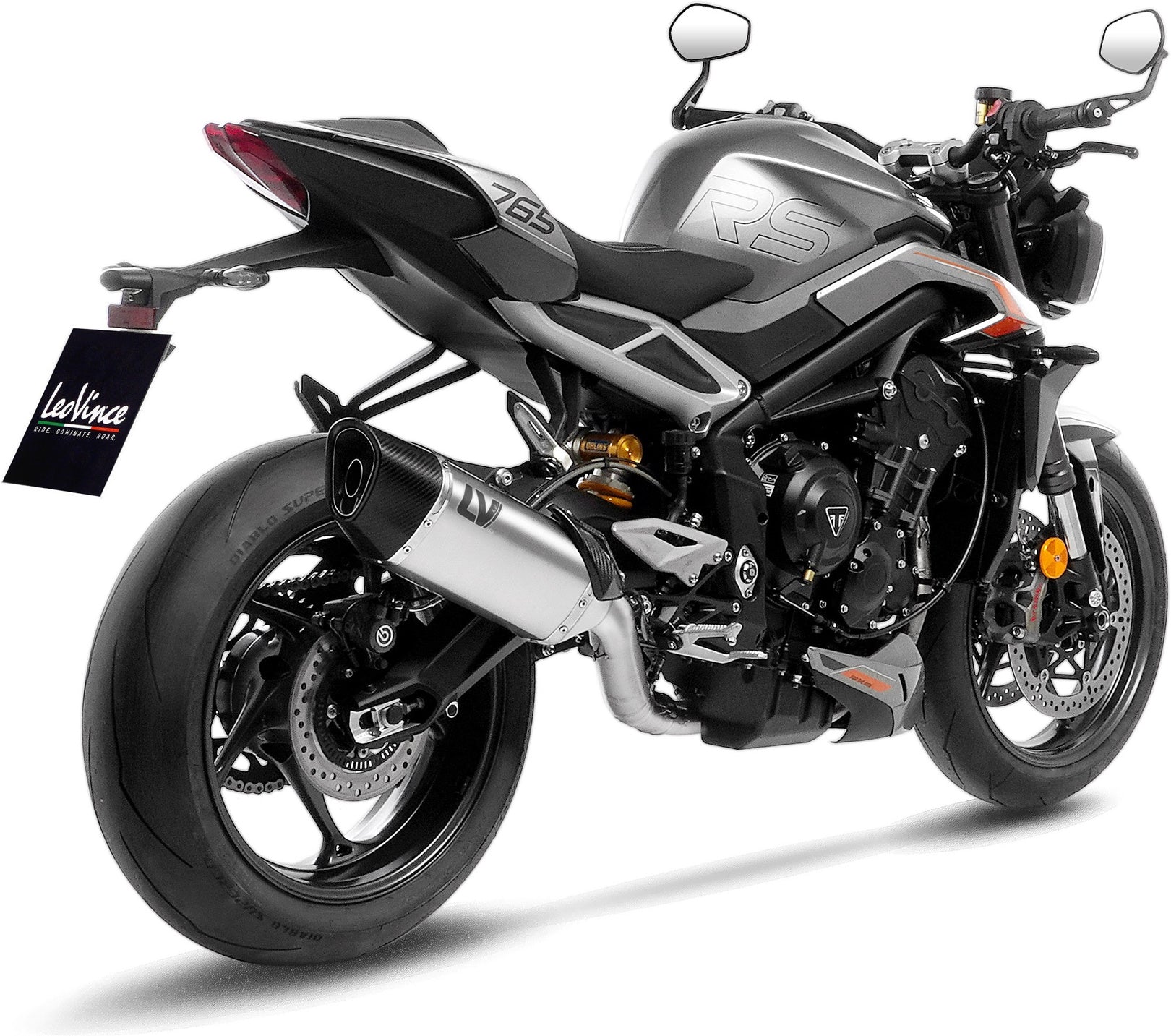 Complete Exhaust System Without Catalytic Converter And Without Sound Certification Lv-14 R Stainless Steel Carbon Fiber End Cap - Leovince Compatible With Triumph Street Triple 765 A2 (2023-2024)