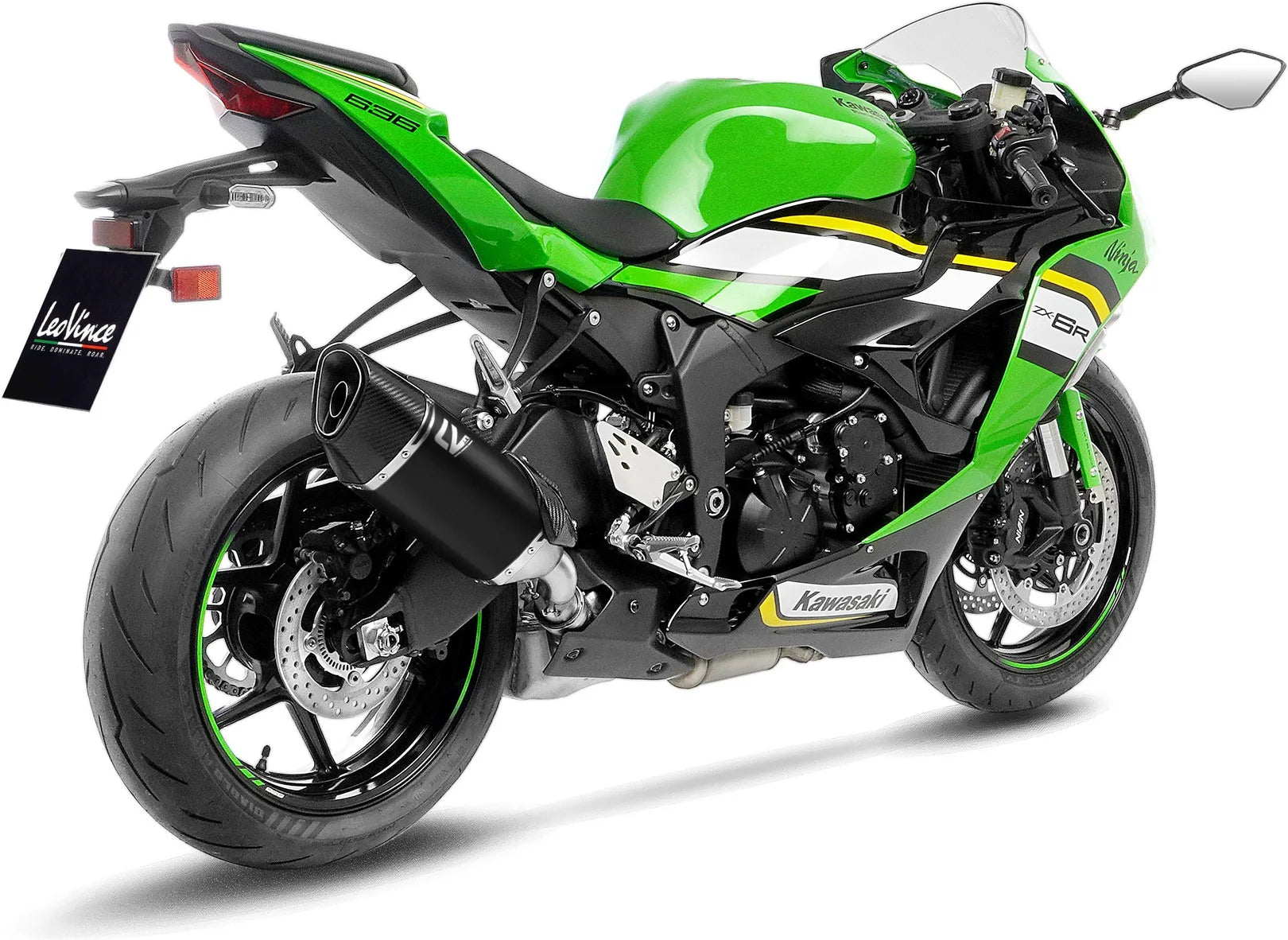 Échappement Sans Homologation Sonore Lv-14 R Acier Noir Embout Carbon Fiber - Leovince Compatible Avec Kawasaki Zx 6R Ninja (2024-2026)