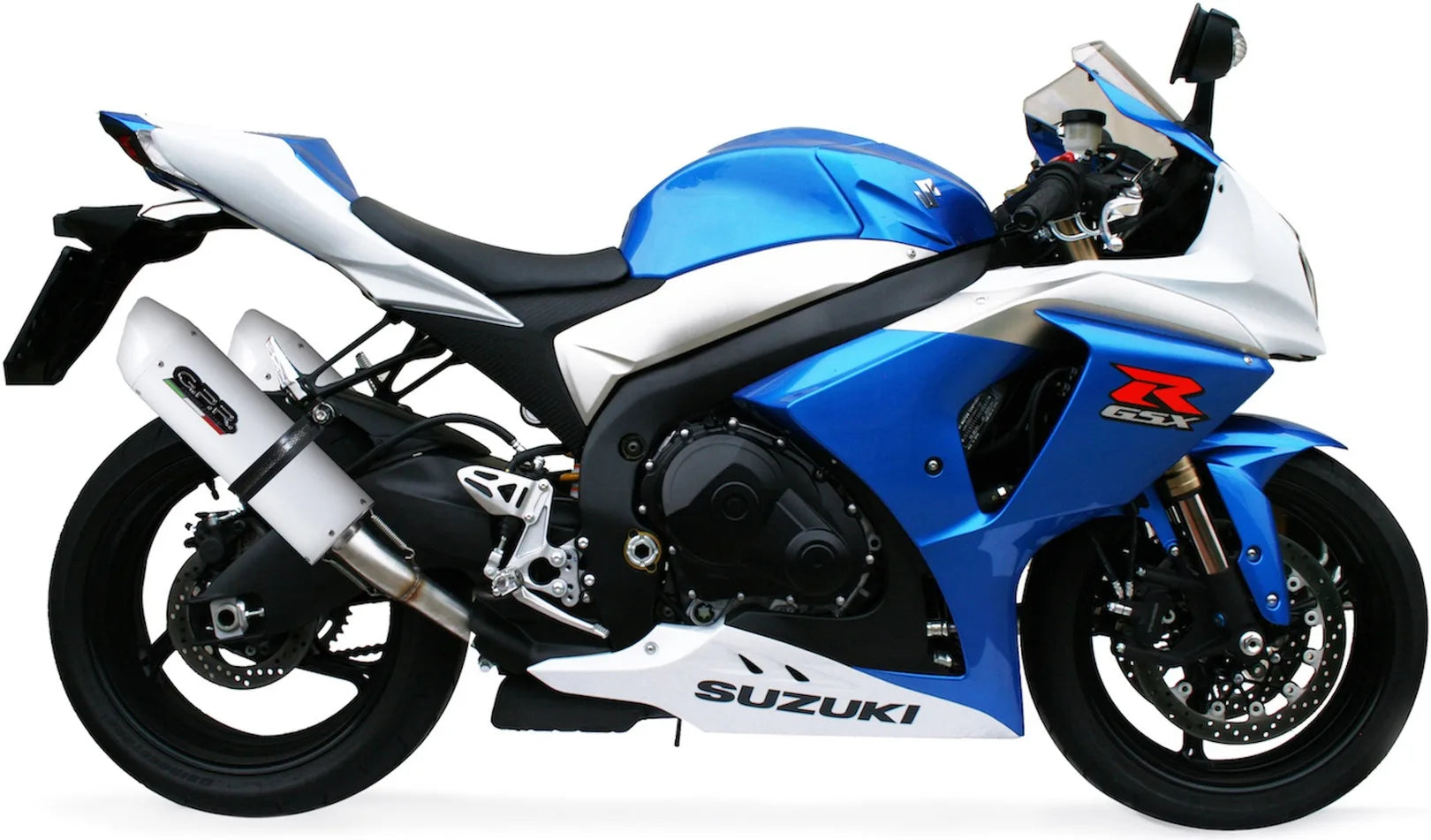 Double Sortie D'Échappement Homologuée Au Niveau Sonore Albus Ceramic Aluminium Blanc - Gpr Compatible Avec Suzuki Gsx-R 1000 K9 (2009-2011)