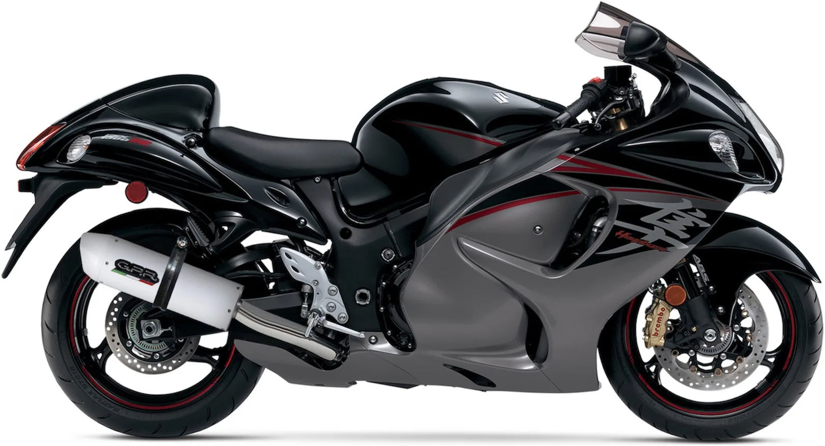Double Sortie D'Échappement Homologuée Au Niveau Sonore Albus Ceramic Aluminium Blanc - Gpr Compatible Avec Suzuki Hayabusa 1300 (2007-2016)
