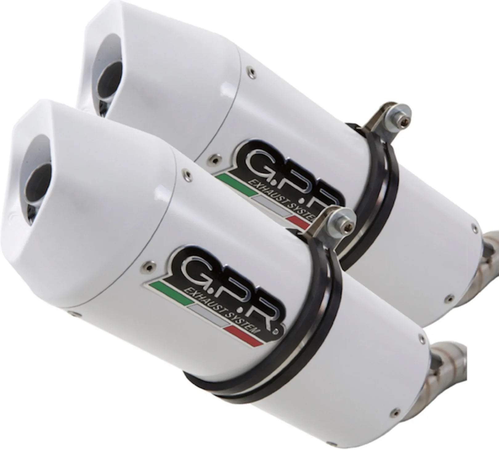 Double Sortie D'Échappement Homologuée Au Niveau Sonore Albus Ceramic Aluminium Blanc - Gpr Compatible Avec Suzuki Gw 250 F Inazuma (2012-2017)