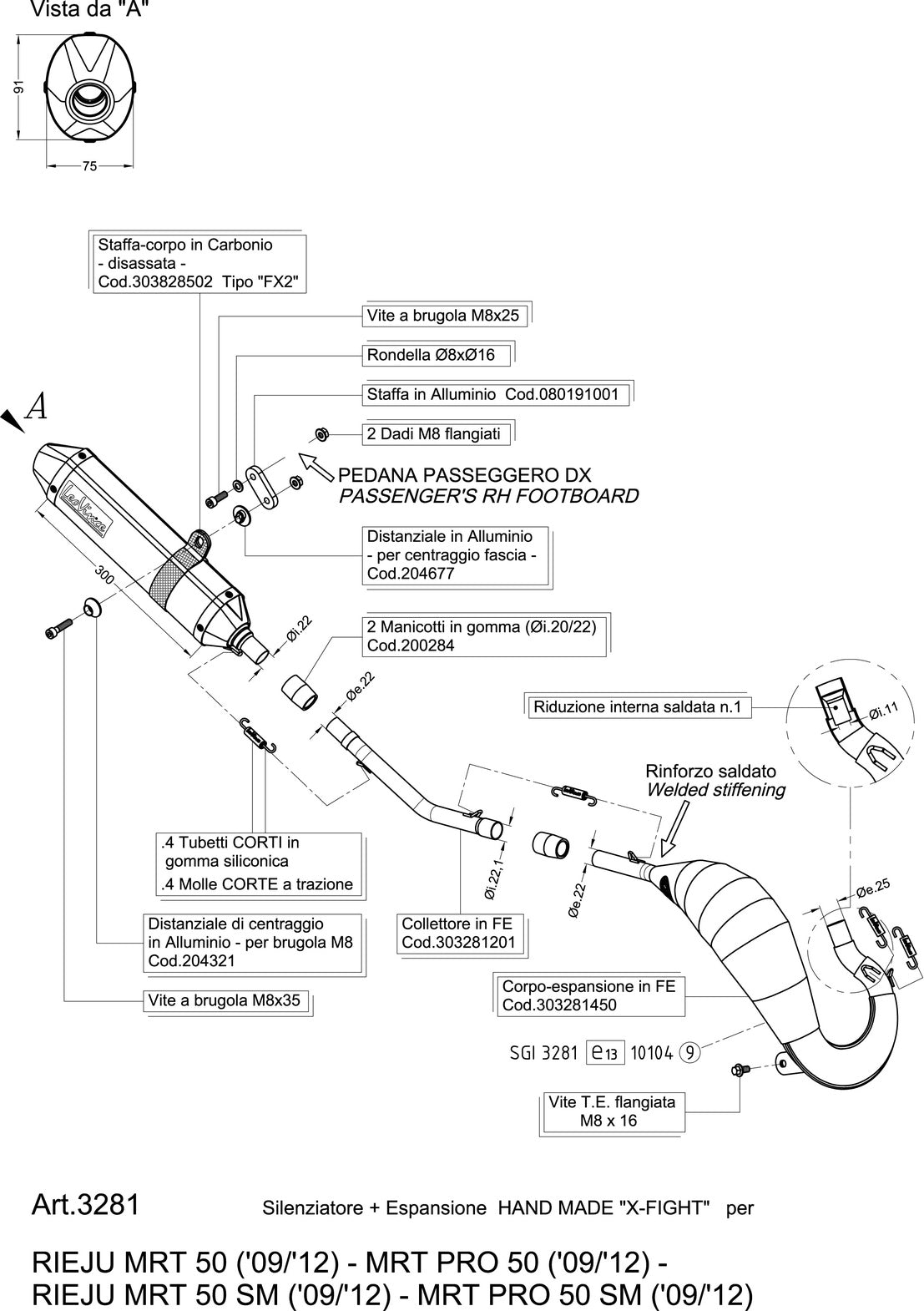 Complete Catalytic Exhaust System With Sound Certification X-Fight Stainless Steel - Leovince Compatible With Rieju Mrt 50 - Pro - Sm (2009-2012)