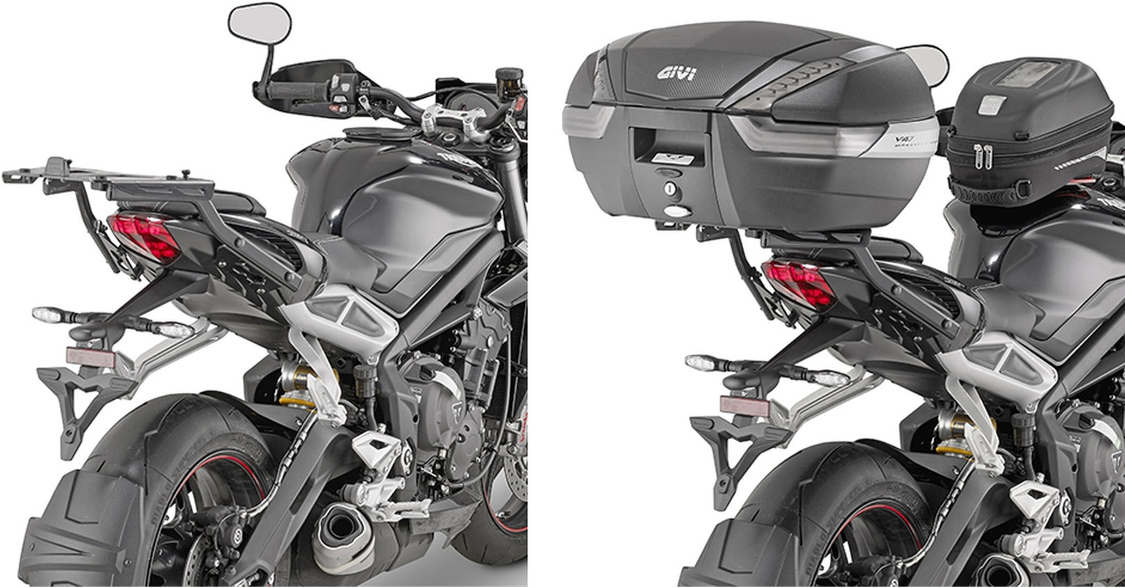 Monokey Trekker Outback Evo Smart Black Aluminium Top Case - 42 Lt Trekker Outback Evo Smart Aluminium - Givi Compatible With Triumph Street Triple 765 (2020)
