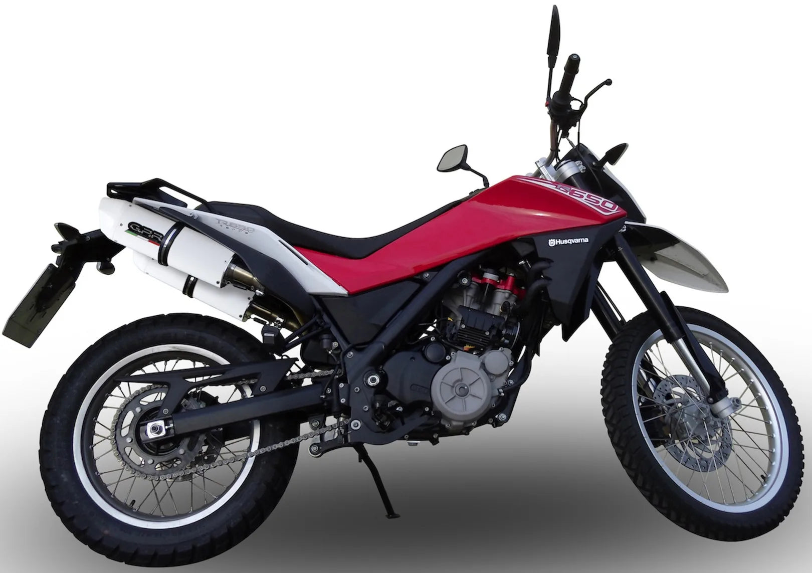 Système D'Échappement Complet Avec Catalyseur Et Homologation Acoustique Albus Ceramic Aluminium Blanc - Gpr Compatible Avec Husqvarna Tr 650 Terra - Strada (2013-2015)