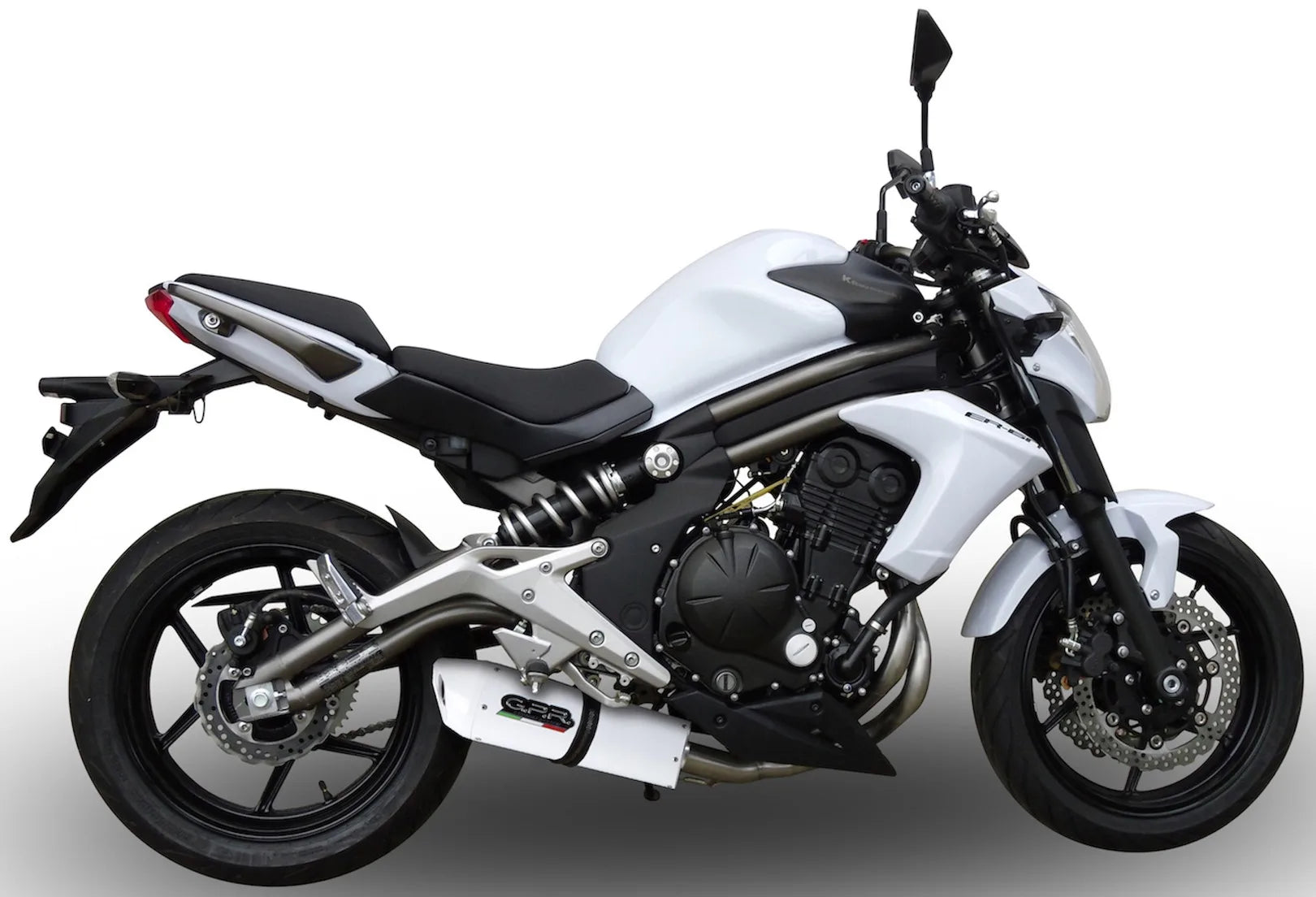 Système D'Échappement Homologué Au Niveau Sonore Albus Ceramic Aluminium Blanc - Gpr Compatible Avec Kawasaki Er-6 F (2005-2011)