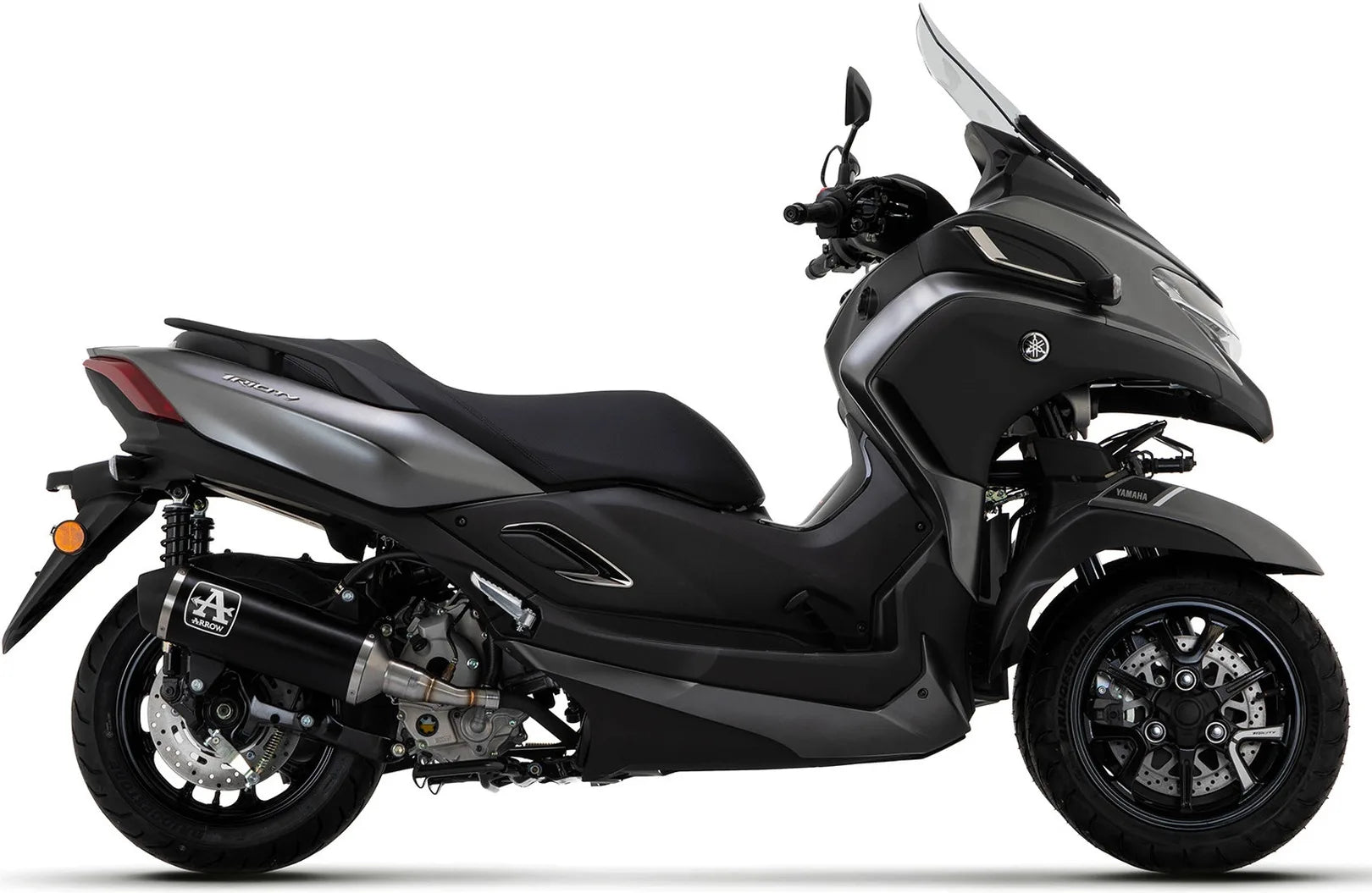 Système D'Échappement Catalytique Avec Homologation Acoustique Urban Aluminium Noir Acier Noir - Arrow Special Parts Compatible Avec Yamaha Tricity 300 (2021-2024)