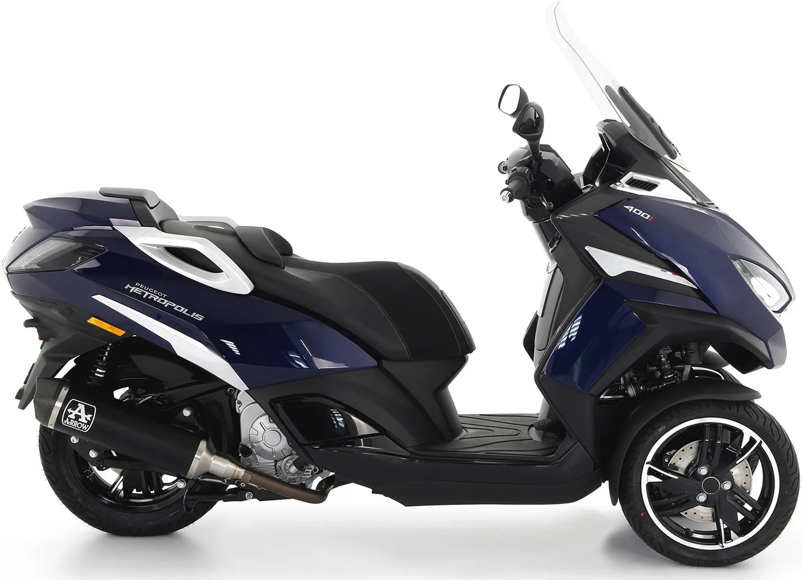 Système D'Échappement Non Catalysé Et Homologué Au Niveau Sonore Urban Aluminium Noir Carbon - Arrow Special Parts Compatible Avec Peugeot Metropolis 400 (2017-2021)