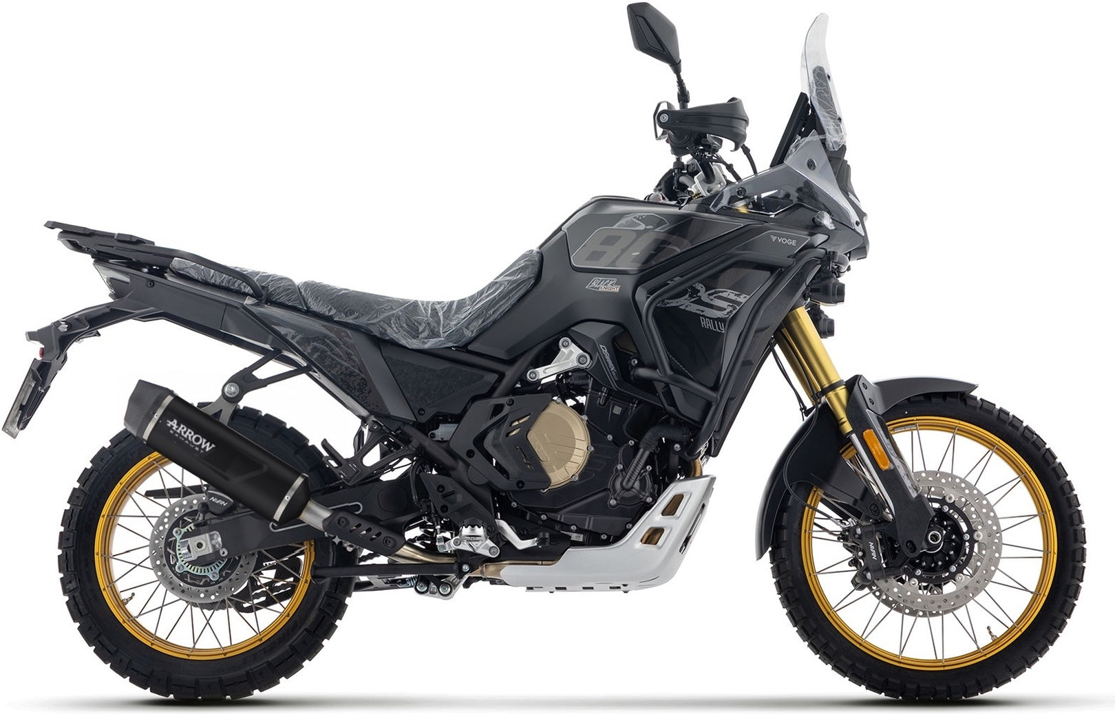 Complete Non-Catalytic Exhaust System With Sound Certification Indy-Race Evo Black Aluminium Steel End Cap - Arrow Special Parts Compatible With Voge Valico 800 Dsx Rally (2025-2026)