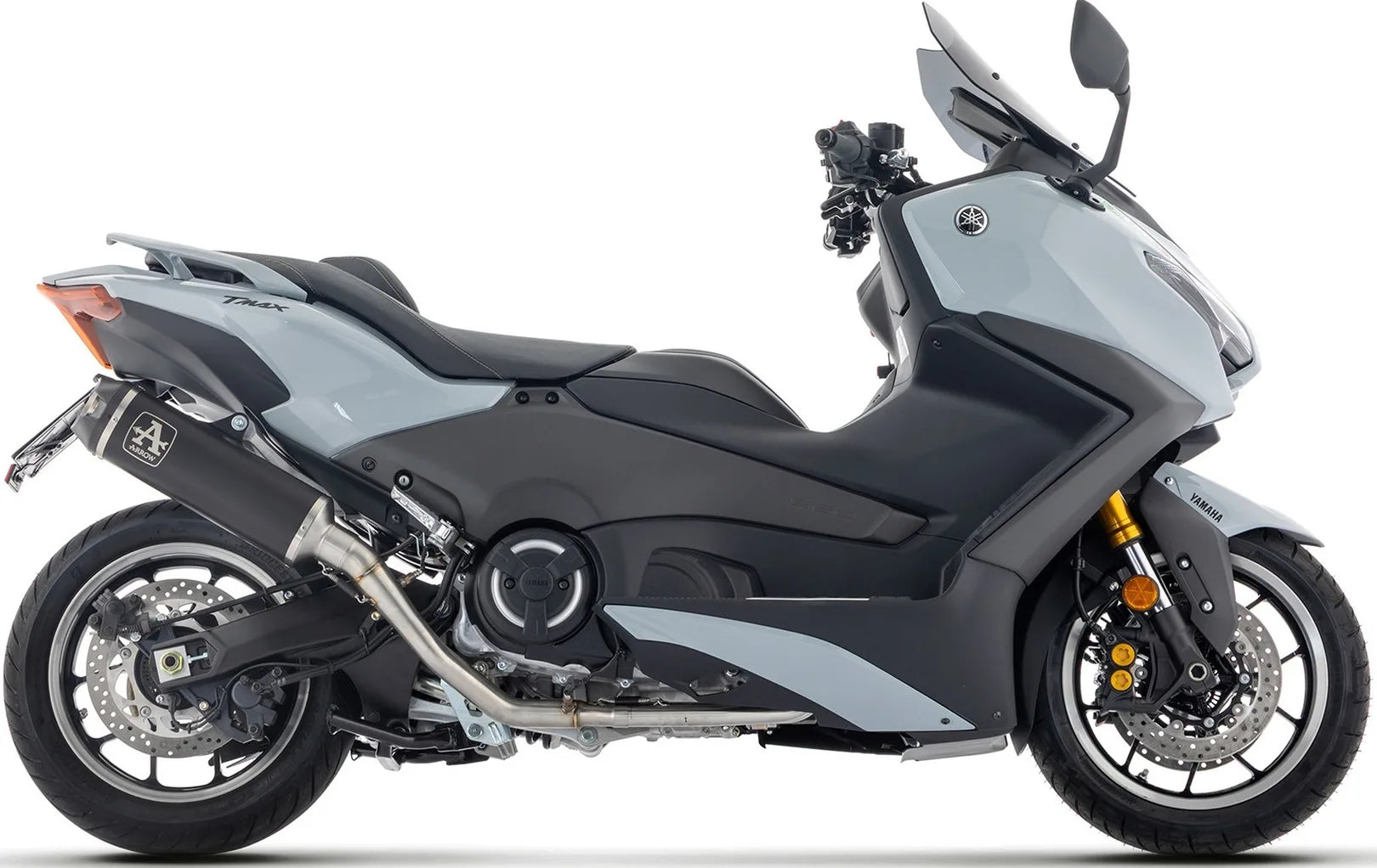 Système D'Échappement Complet Non Catalysé Et Sans Homologation Acoustique Indy-Race Titanium Noir Embout Carby - Arrow Special Parts Compatible Avec Yamaha T-Max 560 (2025-2026)