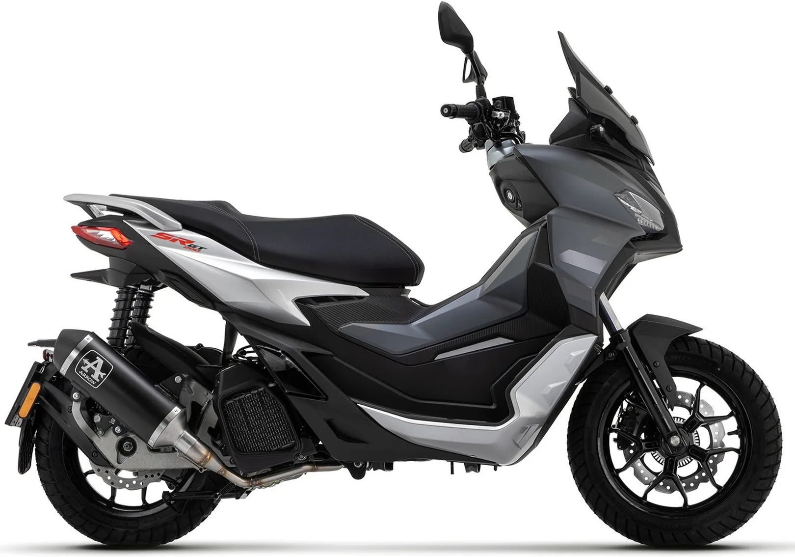 Système D'Échappement Complet Avec Catalyseur Et Homologation Acoustique Urban Aluminium Noir Acier Noir - Arrow Special Parts Compatible Avec Aprilia Sr 200 Gt (2022-2024)