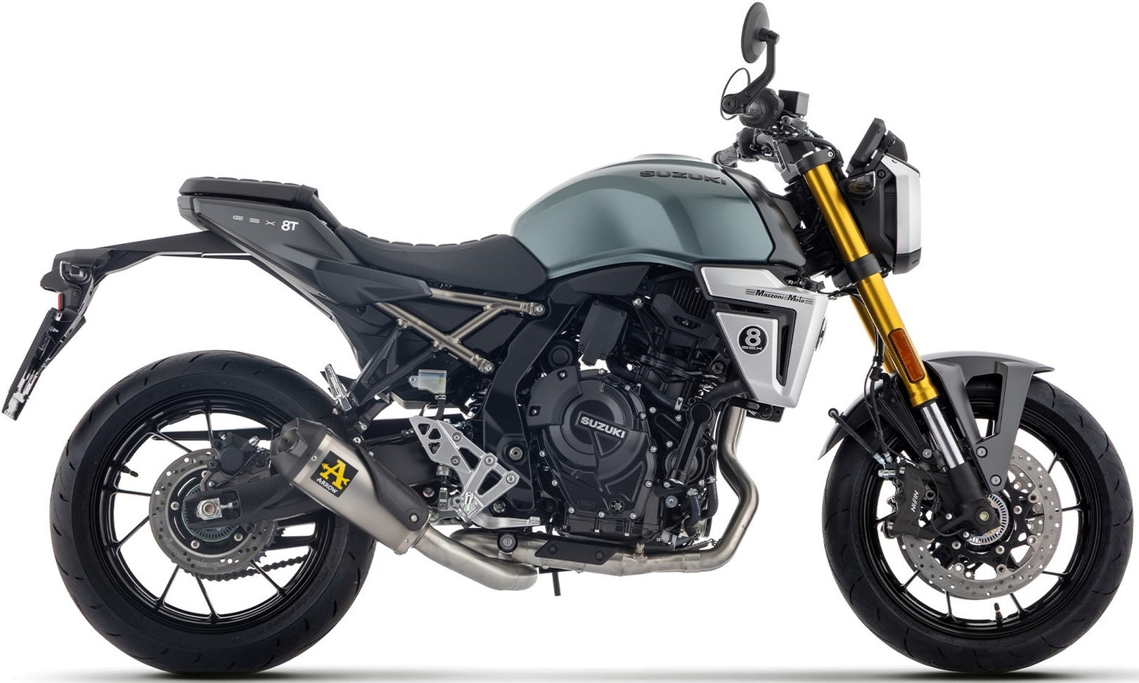 Complete Exhaust System Without Catalytic Converter And Without Sound Certification Works Black Stainless Steel Carby End Cap - Arrow Special Parts Compatible With Suzuki Gsx 8T (2025-2026)
