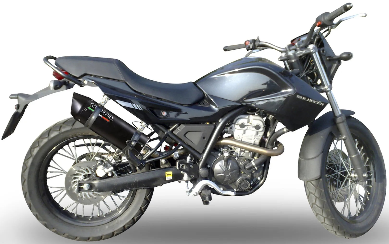 Système D'Échappement Complet Avec Catalyseur Et Homologation Acoustique Furore Aluminium Noir - Gpr Compatible Avec Derbi Mulhacèn (2006-2011)