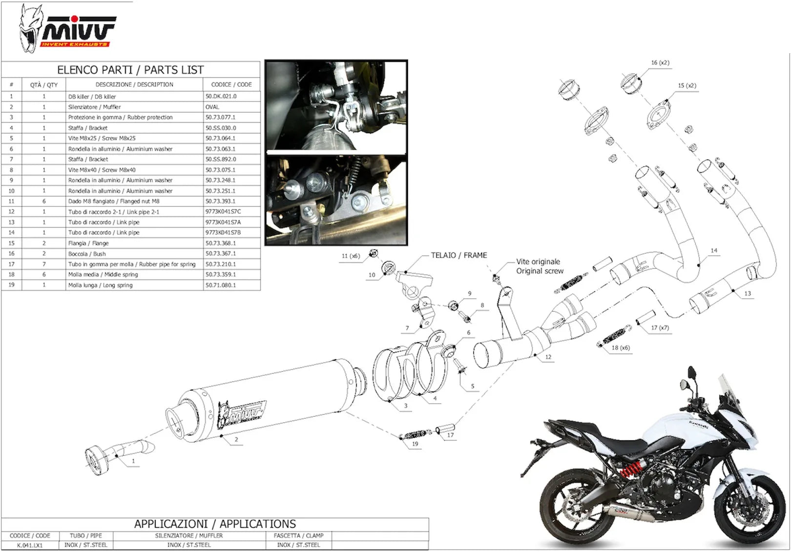 Système D'Échappement Complet Avec Catalyseur Et Homologation Acoustique Oval Acier - Mivv Compatible Avec Kawasaki Versys 650 (2015-2020)