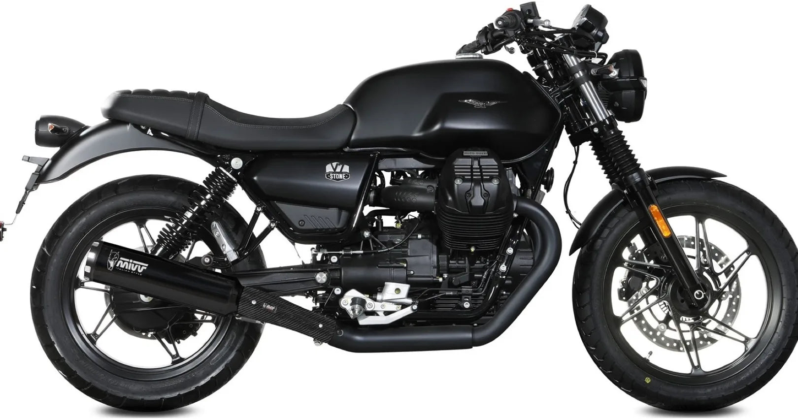 Double Sortie D'Échappement Non Catalysée Avec Homologation Acoustique Hr-1 Acier Noir - Mivv Compatible Avec Moto Guzzi V7 Stone (2021-2024)