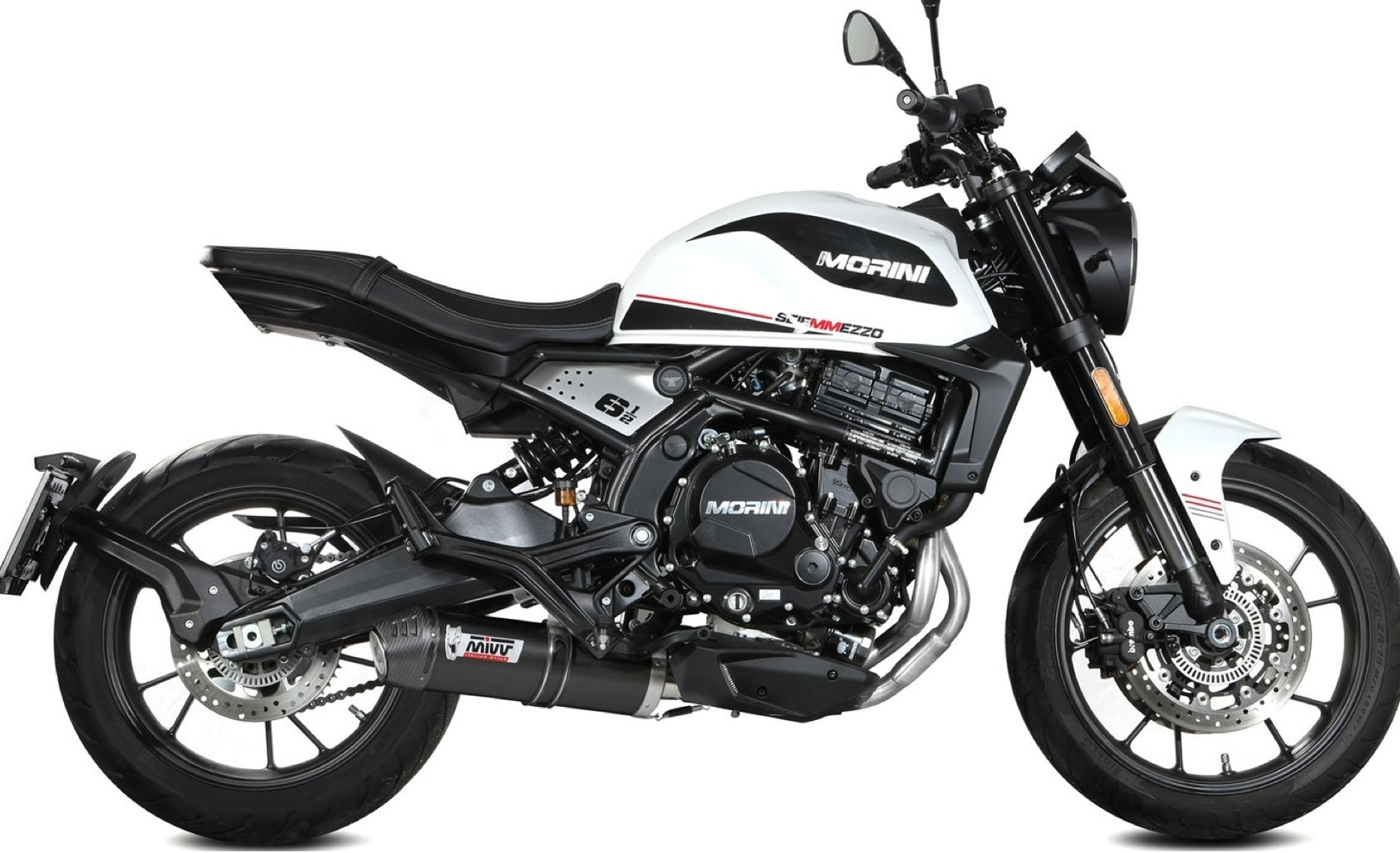 Uncatalysed Exhaust System Without Sound Certification Oval Steel Black Carbon - Mivv Compatible With Moto Morini Seiemmezzo Scr 650 (2022-2024)