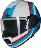 Casque Modulable Travelling Pour Moto Nolan N120-1 Blanc / Bleu / Rouge Lineo 347 Taille Xxl