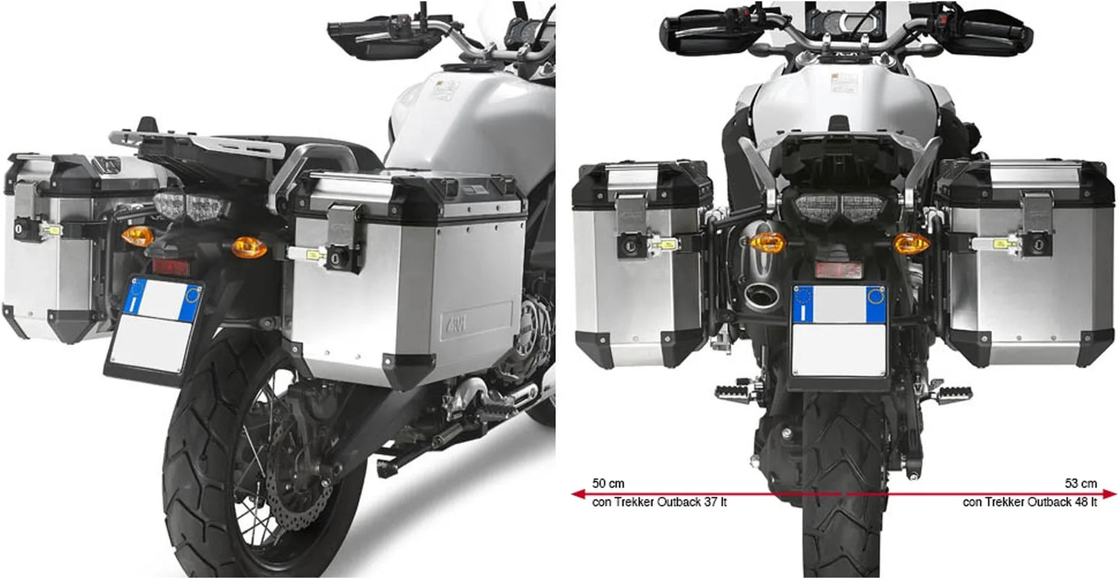 Valises Laterales Monokey Cam-Side Trekker Outback Evo Smart Aluminium Anodisé + Serrure 77 Lt Trekker Outback Evo Smart Aluminium Anodisé - Givi Compatible Avec Yamaha Xt 1200 Ze Super Ténéré (2014-2020)