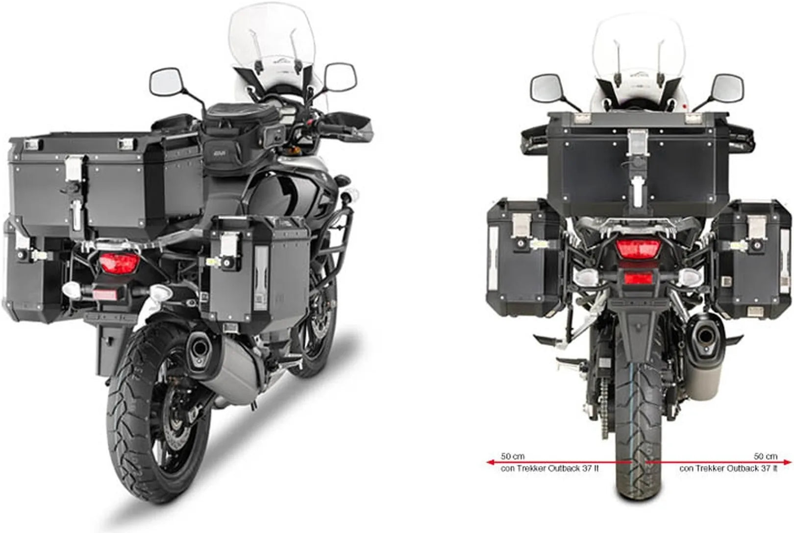 Valises Laterales Monokey Cam-Side Trekker Outback Evo Smart Aluminium + Serrure 96 Lt Trekker Outback Evo Smart Aluminium - Givi Compatible Avec Suzuki Dl 1000 V-Strom (2014-2016)