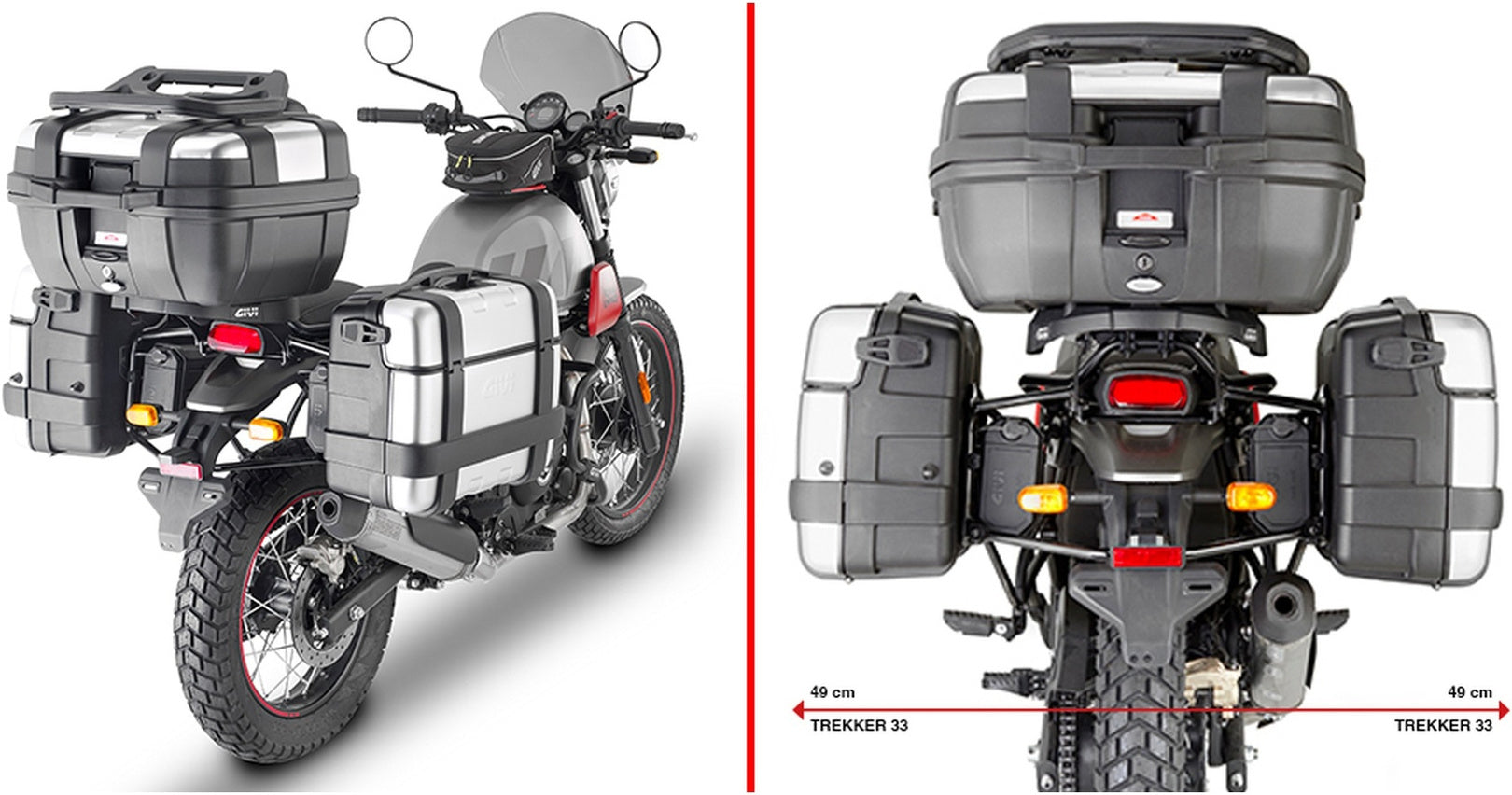 Trekker Dolomiti Aluminium Top Case + Side Cases - 106 Lt Trekker Dolomiti Aluminium - Givi Compatible With Royal Enfield Scram 411 (2022-2024)