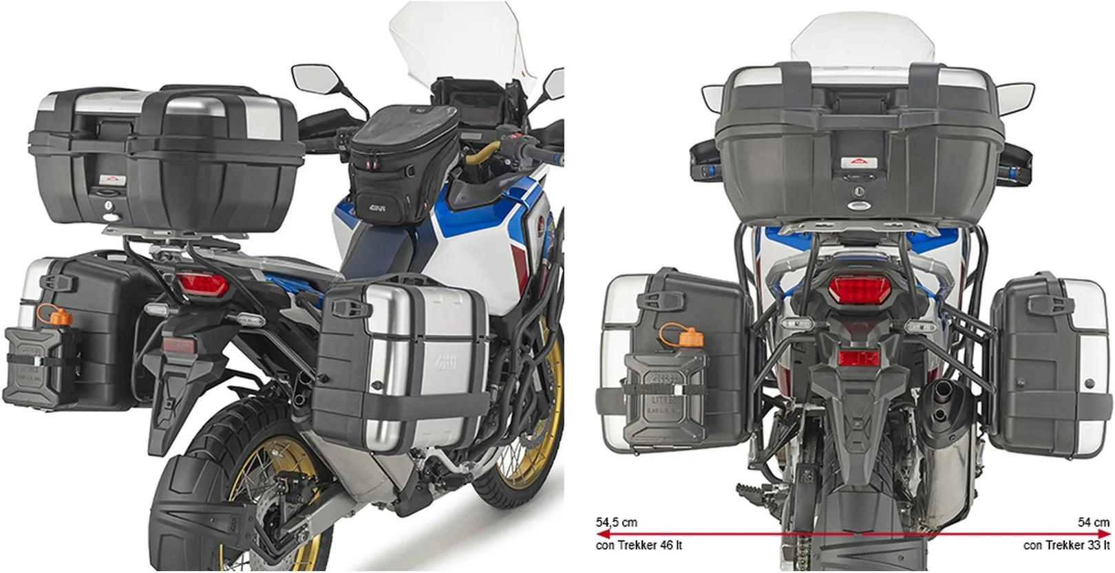 Valises Laterales Monokey Trekker Noir 66 Lt Trekker Aluminium - Givi Compatible Avec Honda Crf 1100 L Africa Twin Adventure Sports (2024)