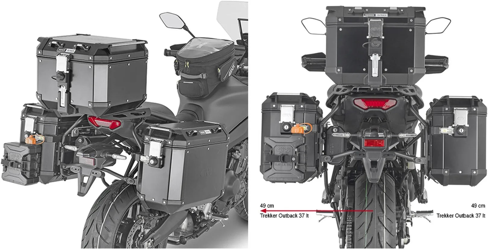 Valises Laterales Monokey Cam-Side Trekker Outback Evo Smart Aluminium Anodisé + Serrure 96 Lt Trekker Outback Evo Smart Aluminium Anodisé - Givi Compatible Avec Yamaha Tracer 9 - Gt - Gt+ (2021-2024)