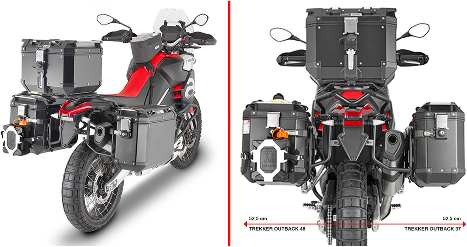 Monokey Cam-Side Trekker Outback Evo Smart Black Aluminium Side Cases + Locks - 84 Lt Trekker Outback Evo Smart Aluminium - Givi Compatible With Aprilia Tuareg 660 (2021-2024)