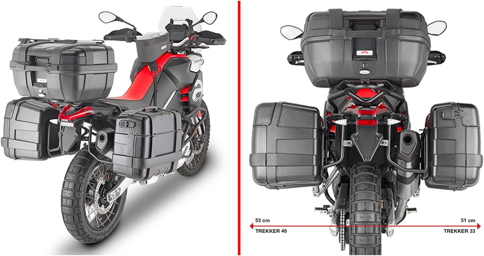 Monokey Trekker Dolomiti Black Aluminium Side Cases - 72 Lt Trekker Dolomiti Aluminium - Givi Compatible With Aprilia Tuareg 660 (2021-2024)