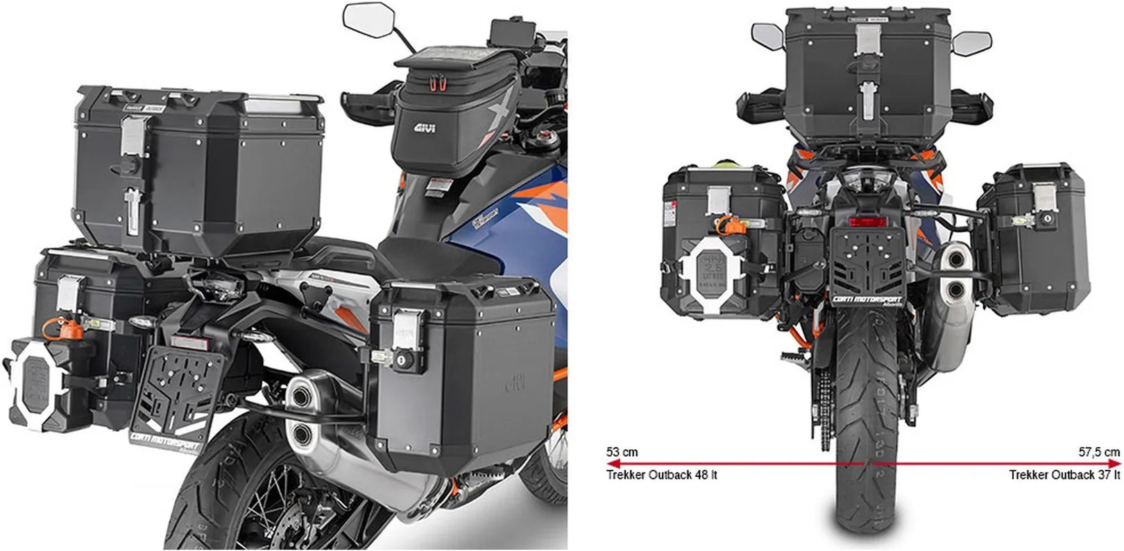 Valises Laterales Monokey Cam-Side Trekker Outback Evo Smart Aluminium + Serrure 70 Lt Trekker Outback Evo Smart Aluminium - Givi Compatible Avec Ktm 1290 Super Adventure S (2021-2024)