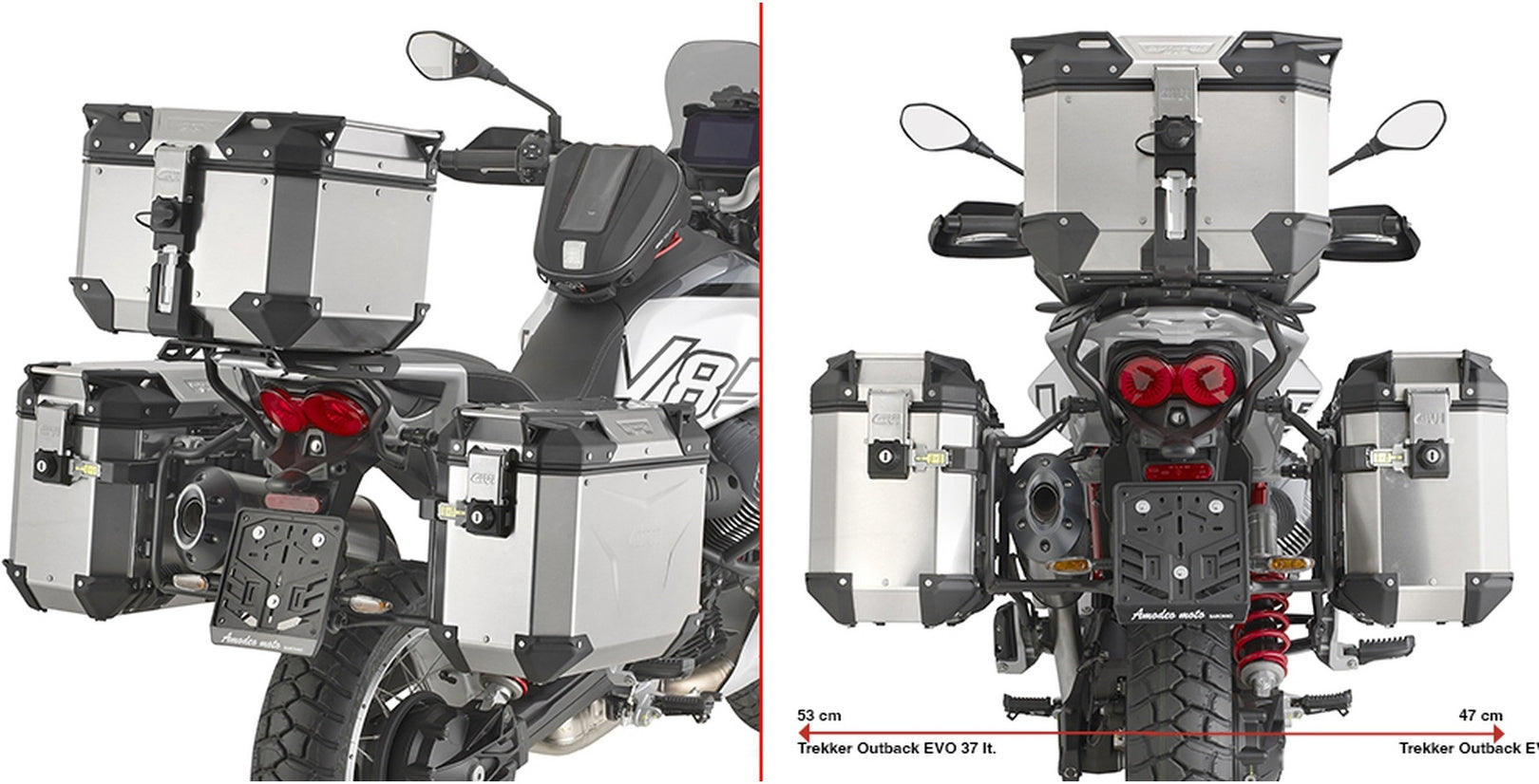 Monokey Cam-Side Trekker Outback Evo Smart Black Aluminium Side Cases + Locks - 70 Lt Trekker Outback Evo Smart Aluminium - Givi Compatible With Moto Guzzi V85 Tt (2024)