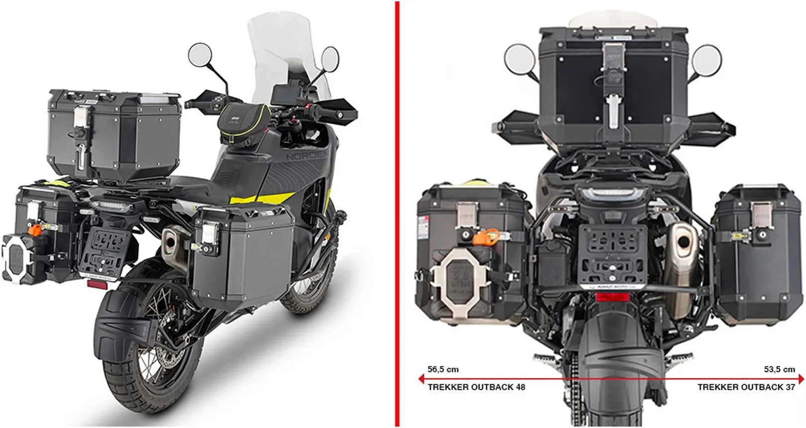 Valises Laterales Monokey Cam-Side Trekker Outback Evo Smart Aluminium + Serrure 70 Lt Trekker Outback Evo Smart Aluminium - Givi Compatible Avec Husqvarna Norden 901 (2022-2024)