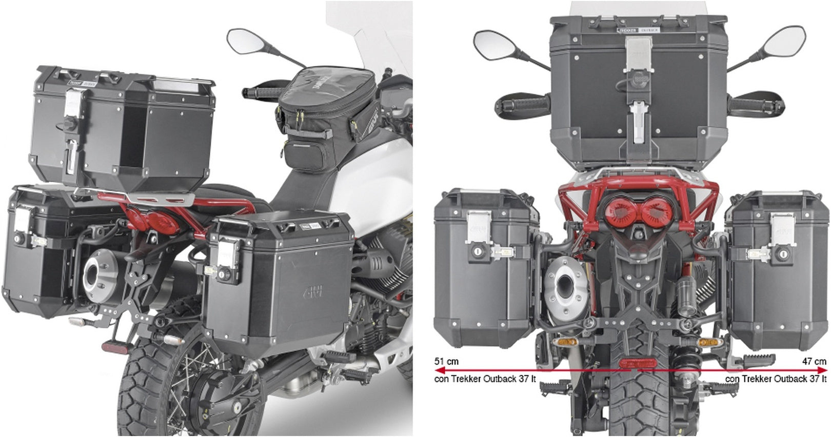 Valises Laterales Monokey Cam-Side Trekker Outback Evo Smart Aluminium Anodisé + Serrure 84 Lt Trekker Outback Evo Smart Aluminium Anodisé - Givi Compatible Avec Moto Guzzi V85 Tt (2019-2023)
