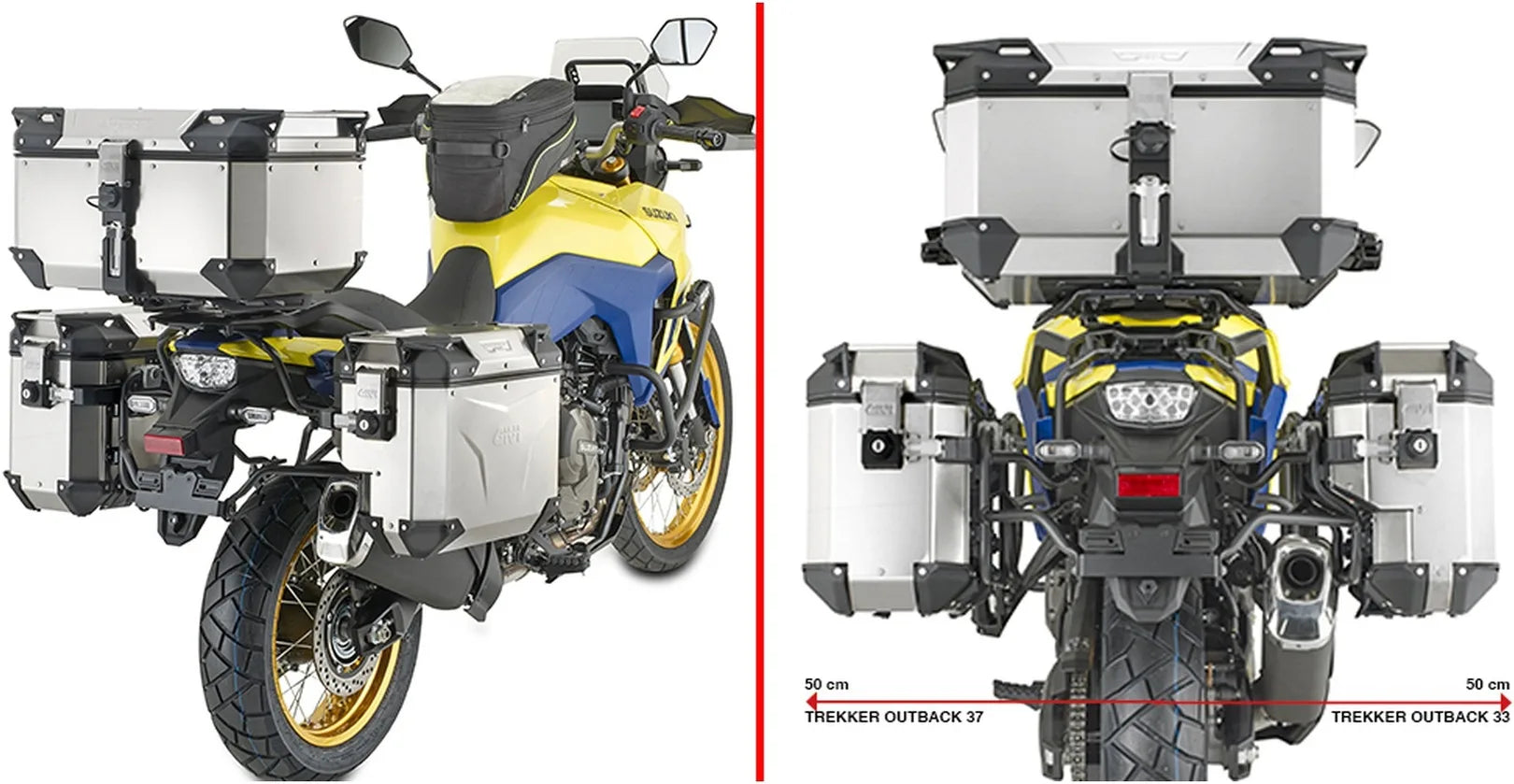 Valises Laterales Monokey Cam-Side Trekker Outback Evo Smart Aluminium Noir + Serrure Dx Évidée 88 Lt Trekker Outback Evo Smart Aluminium - Givi Compatible Avec Suzuki V-Strom 800 Se (2023-2024)