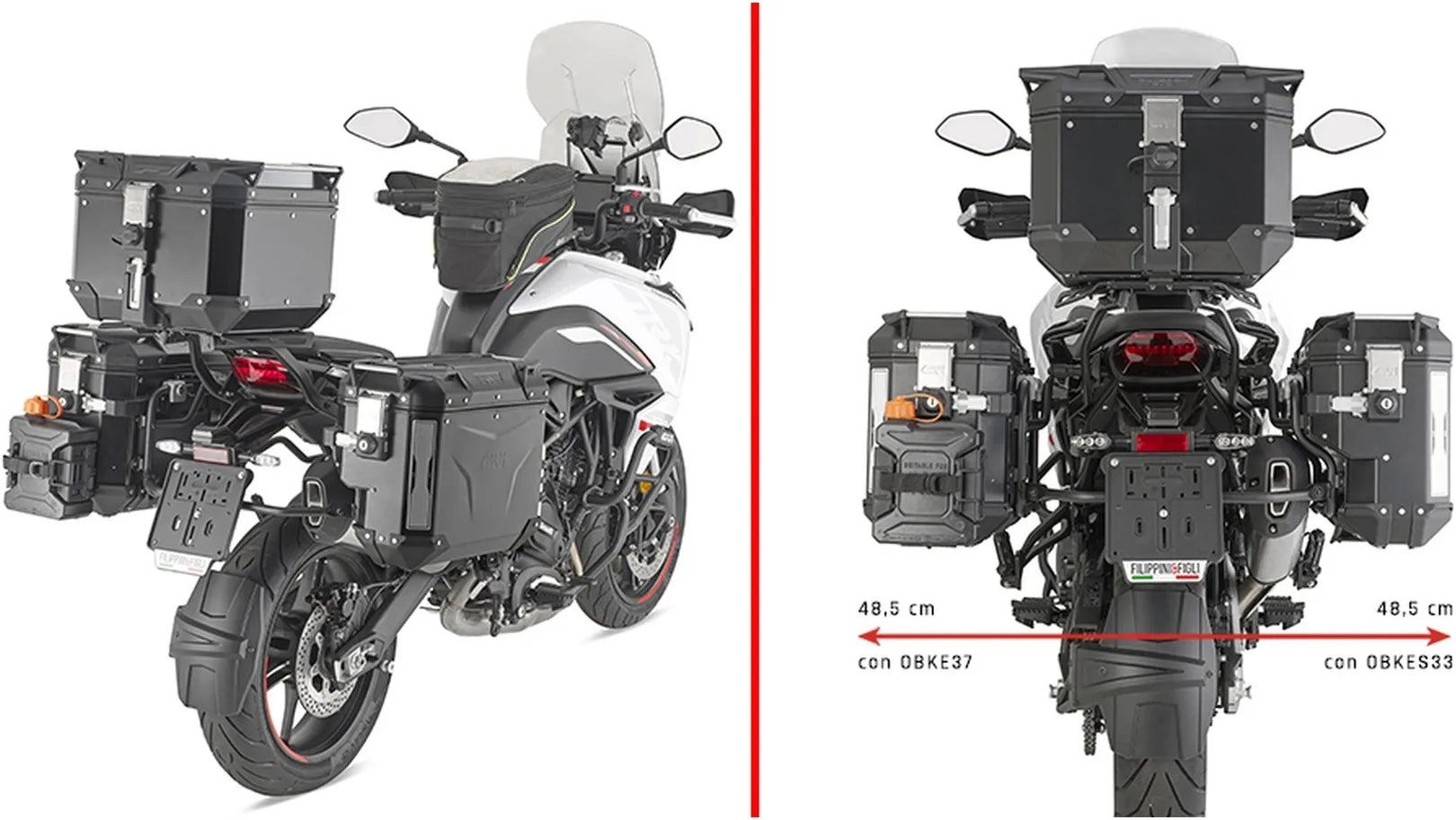 Top Case + Valises Laterales Trekker Outback Evo Smart Aluminium Noir Dx Évidée 119 Lt Trekker Outback Evo Smart Aluminium - Givi Compatible Avec Benelli Trk 702 (2023-2024)