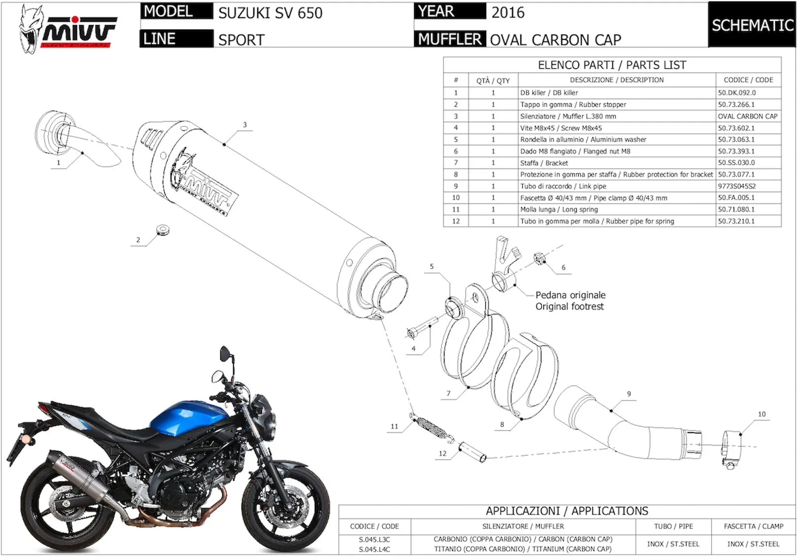 Système D'Échappement Homologué Au Niveau Sonore Oval Carbon Carbon - Mivv Compatible Avec Suzuki Sv 650 (2016-2024)