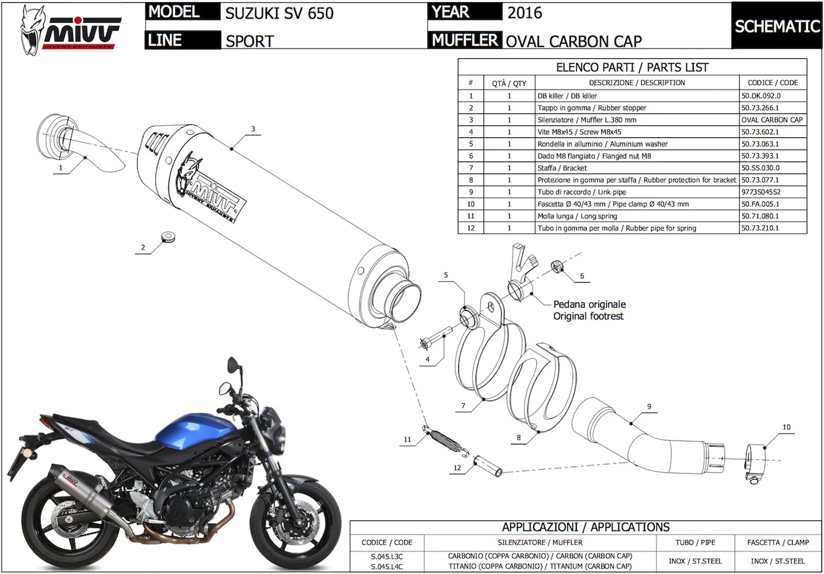 Système D'Échappement Non Catalysé Et Sans Homologation Acoustique Gp Acier Noir - Mivv Compatible Avec Suzuki Van 200 (2016-2017)