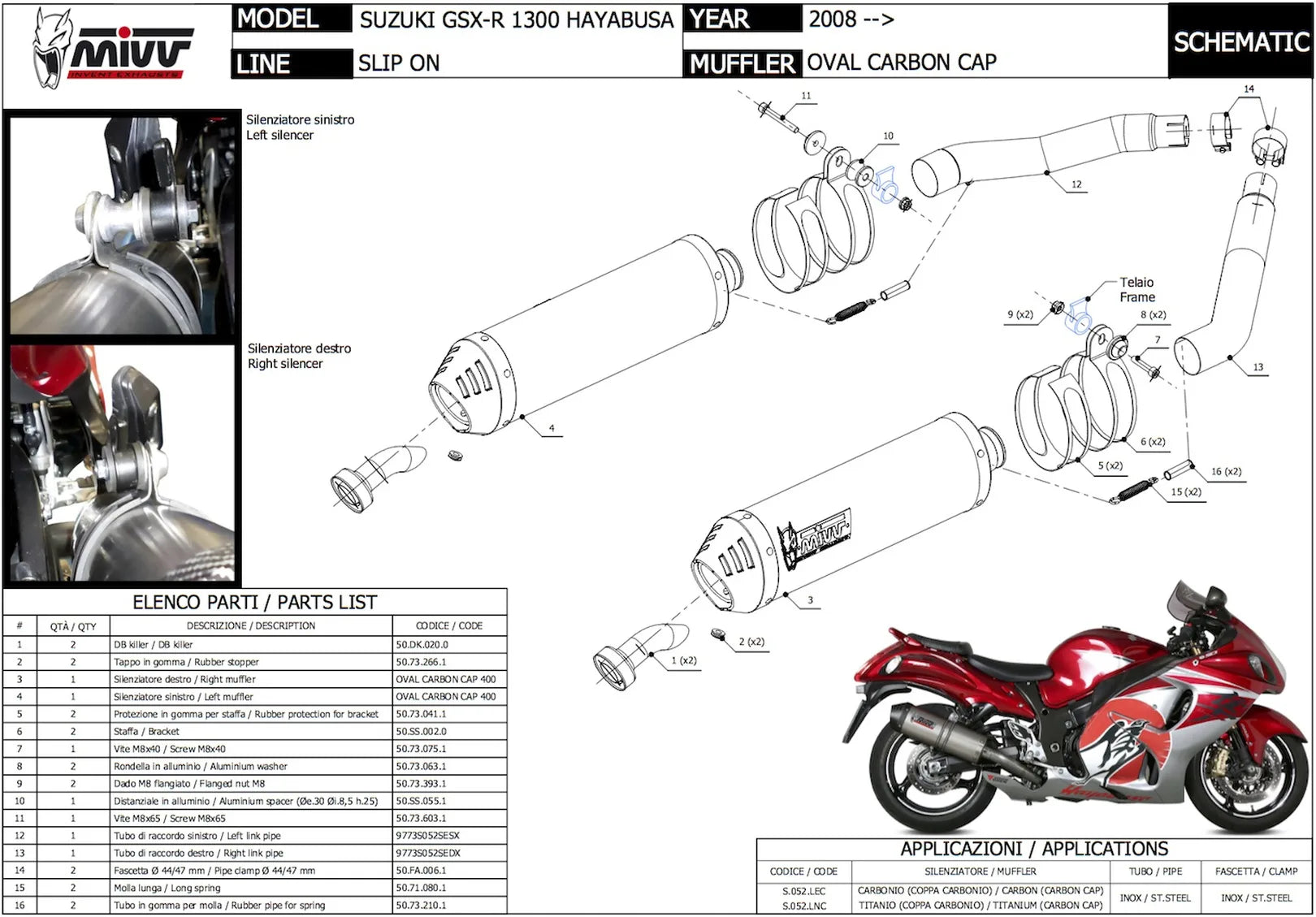 Double Sortie D'Échappement Homologuée Au Niveau Sonore Oval Carbon Carbon - Mivv Compatible Avec Suzuki Gsx-R 1300 Hayabusa (2008-2017)