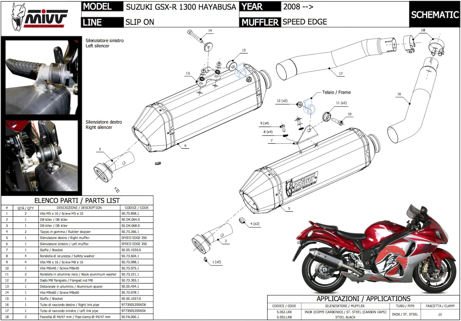 Double Sortie D'Échappement Homologuée Au Niveau Sonore Speed Edge Acier Carbon - Mivv Compatible Avec Suzuki Gsx-R 1300 Hayabusa (2008-2017)