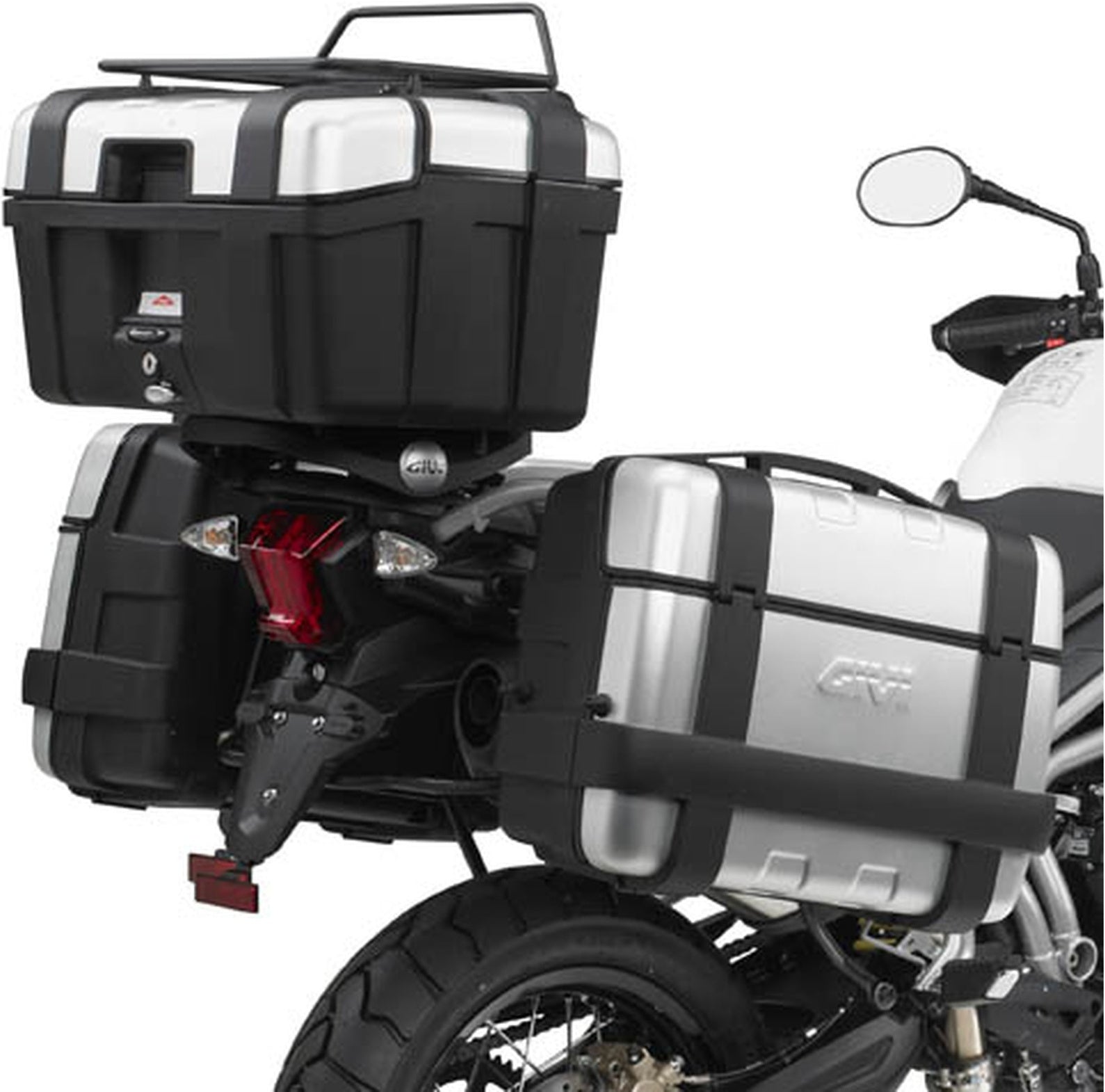 Monokey Trekker Outback Evo Smart Black Aluminium Top Case - 58 Lt Trekker Outback Evo Smart Aluminium - Givi Compatible With Triumph Tiger 800 - Xc - Xr (2011-2017)