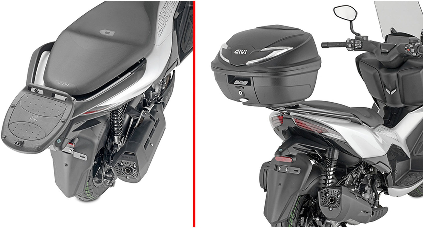 Monolock Riviera Triple Black Top Case - 46 Lt Riviera Technopolymer - Givi Compatible With Zontes 350 D (2023-2024)
