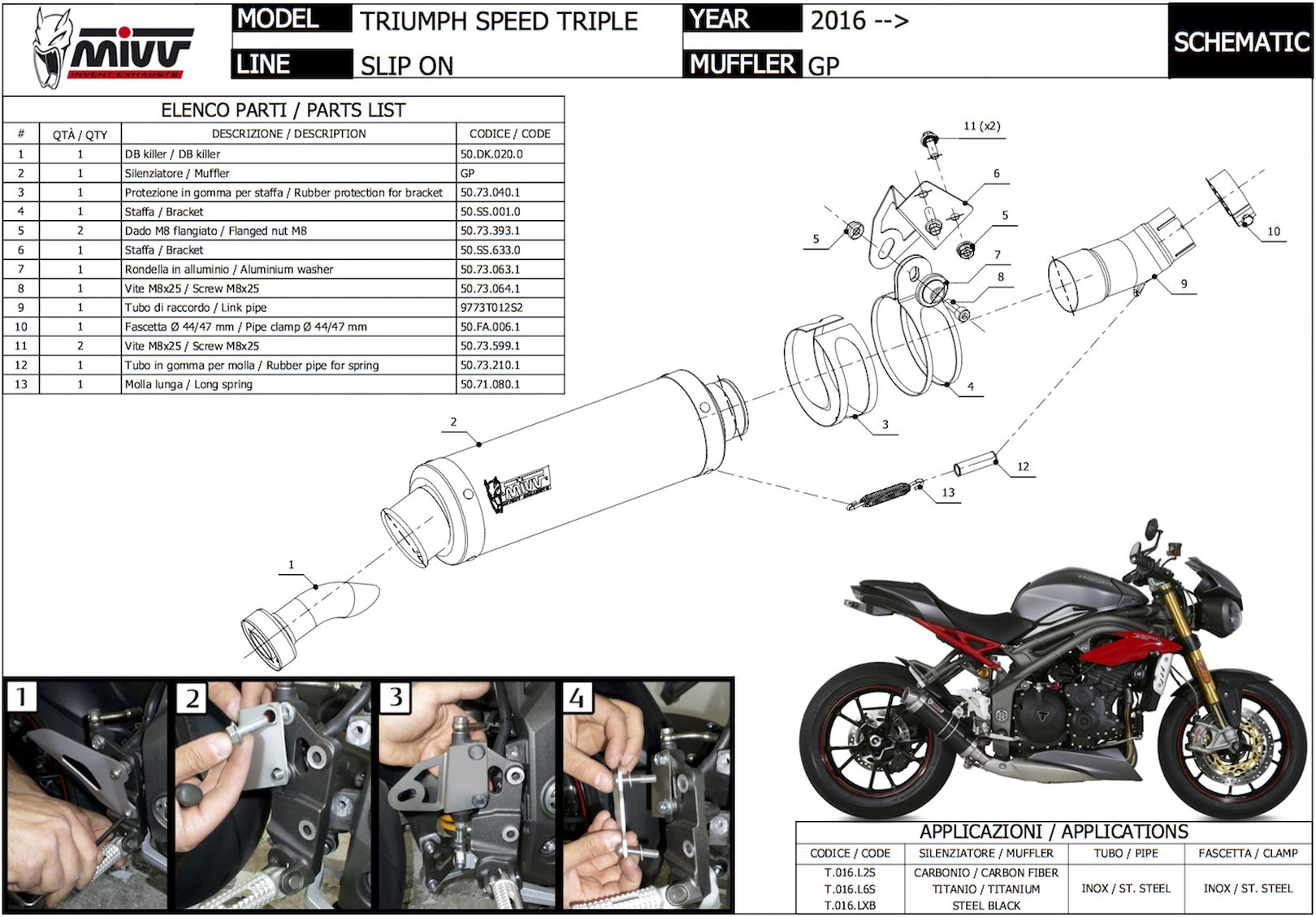 Exhaust Tip With Noise Certification Gp Carbon - Mivv Compatible With Triumph Speed Triple (2016-2017)