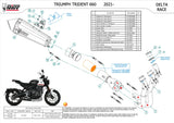 Système D'Échappement Complet Avec Catalyseur Et Homologation Acoustique Delta Race Acier Noir Carbon - Mivv Compatible Avec Triumph Trident 660 (2021-2024)