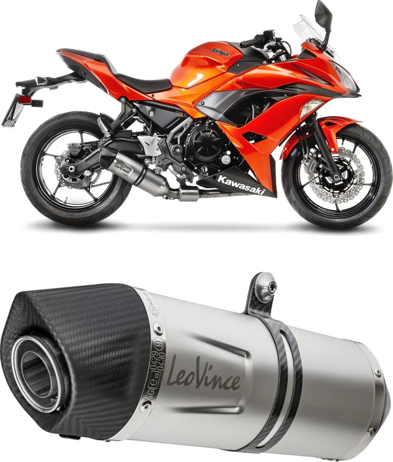 Système D'Échappement Complet Non Catalysé Et Sans Homologation Acoustique Lv One Evo Acier Embout Carbon Fiber - Leovince Compatible Avec Kawasaki Z 650 (2017-2019)